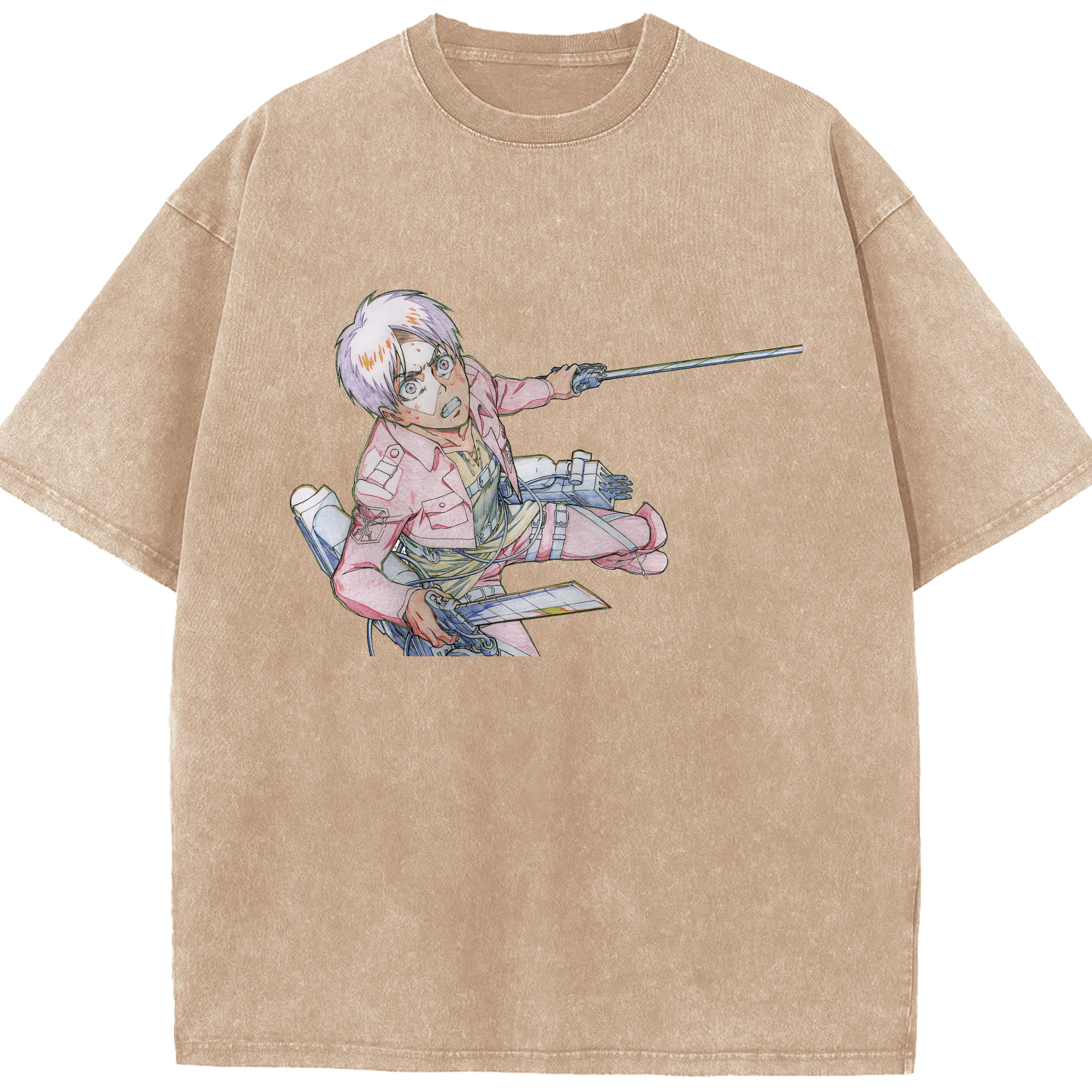 （画像用） 進撃の巨人 エレン･イェーガー Attack on Titan Eren Jäger 綿100% ヴィンテージ風 半袖Tシャツ（フロントプリント）