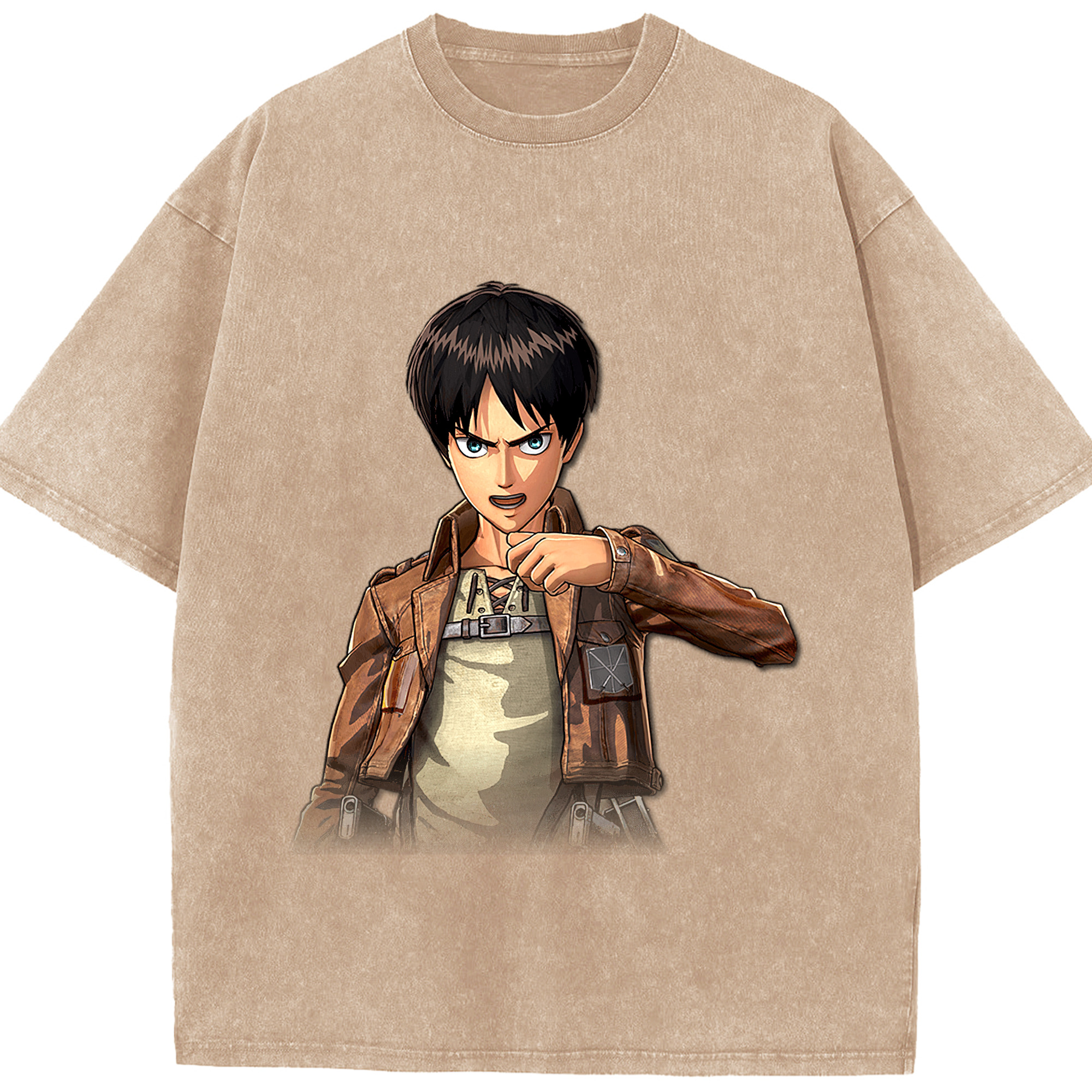 （画像用） 進撃の巨人 エレン･イェーガー Attack on Titan Eren Jäger 綿100% ヴィンテージ風 半袖Tシャツ（フロントプリント）