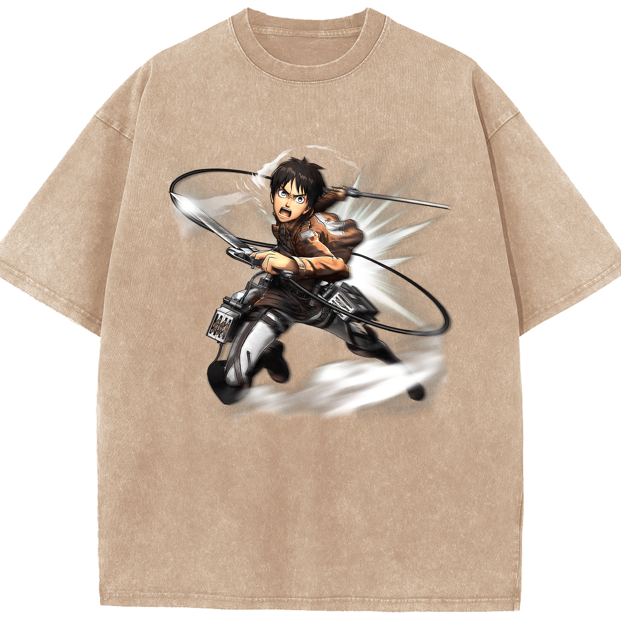 （画像用） 進撃の巨人 エレン･イェーガー Attack on Titan Eren Jäger 綿100% ヴィンテージ風 半袖Tシャツ（フロントプリント）