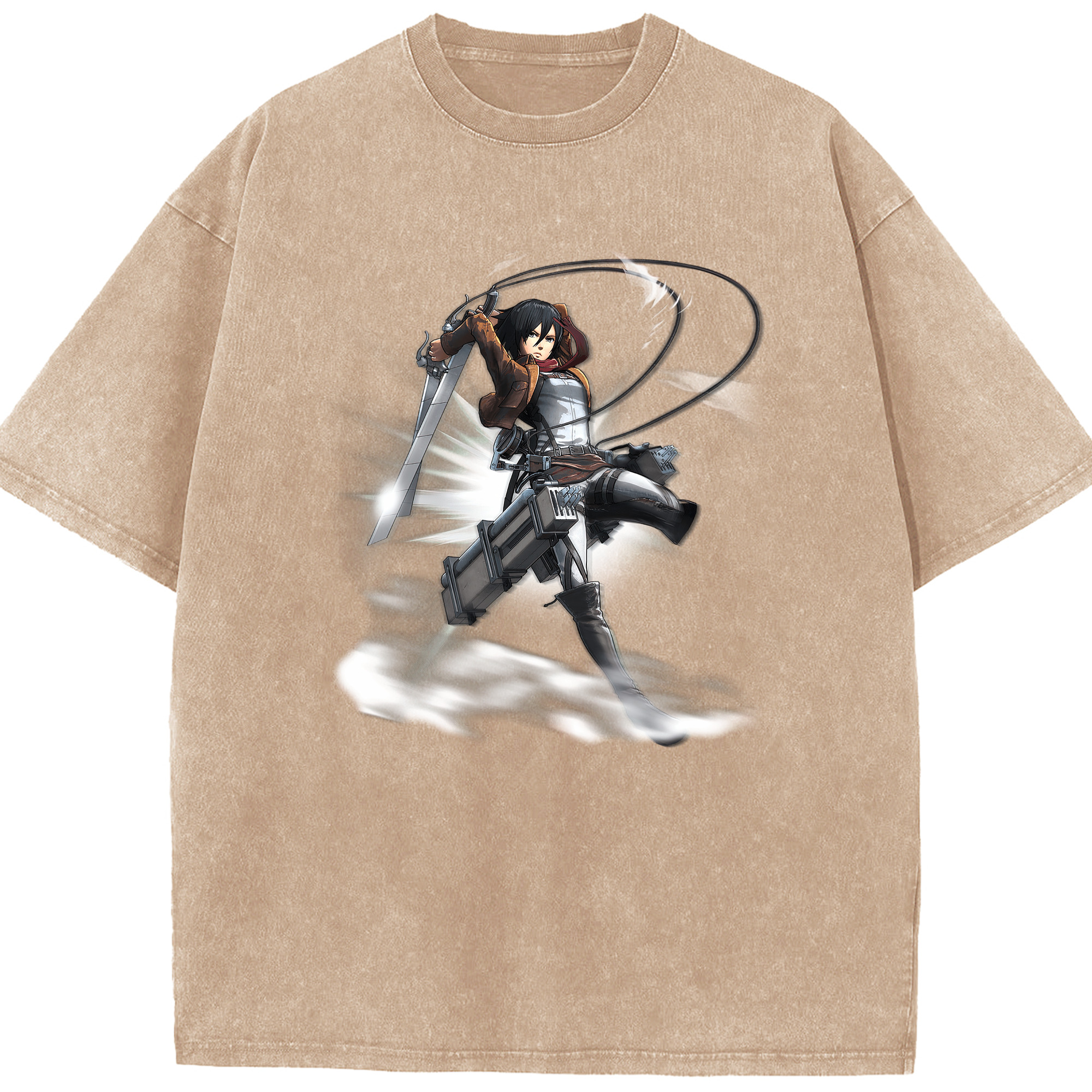（画像用） 進撃の巨人 ミカサ·アッカーマン Attack on Titan Mikasa Ackerman 綿100% ヴィンテージ風 半袖Tシャツ（フロントプリント）