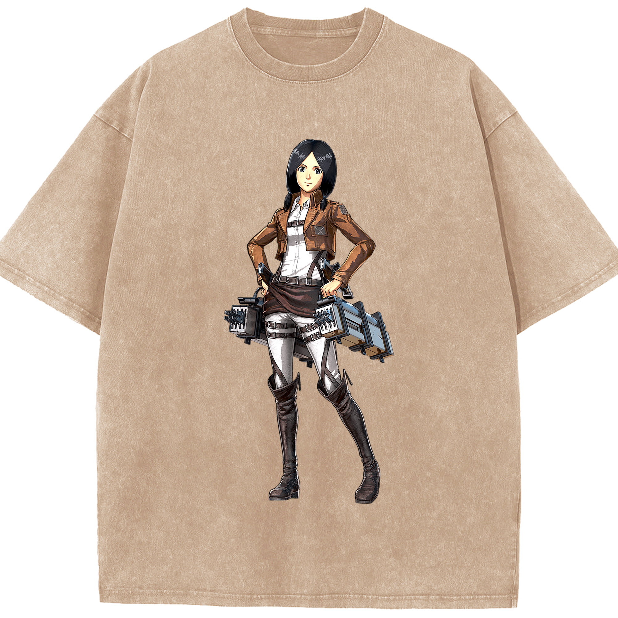 （画像用） 進撃の巨人 ミカサ·アッカーマン Attack on Titan Mikasa Ackerman 綿100% ヴィンテージ風 半袖Tシャツ（フロントプリント）