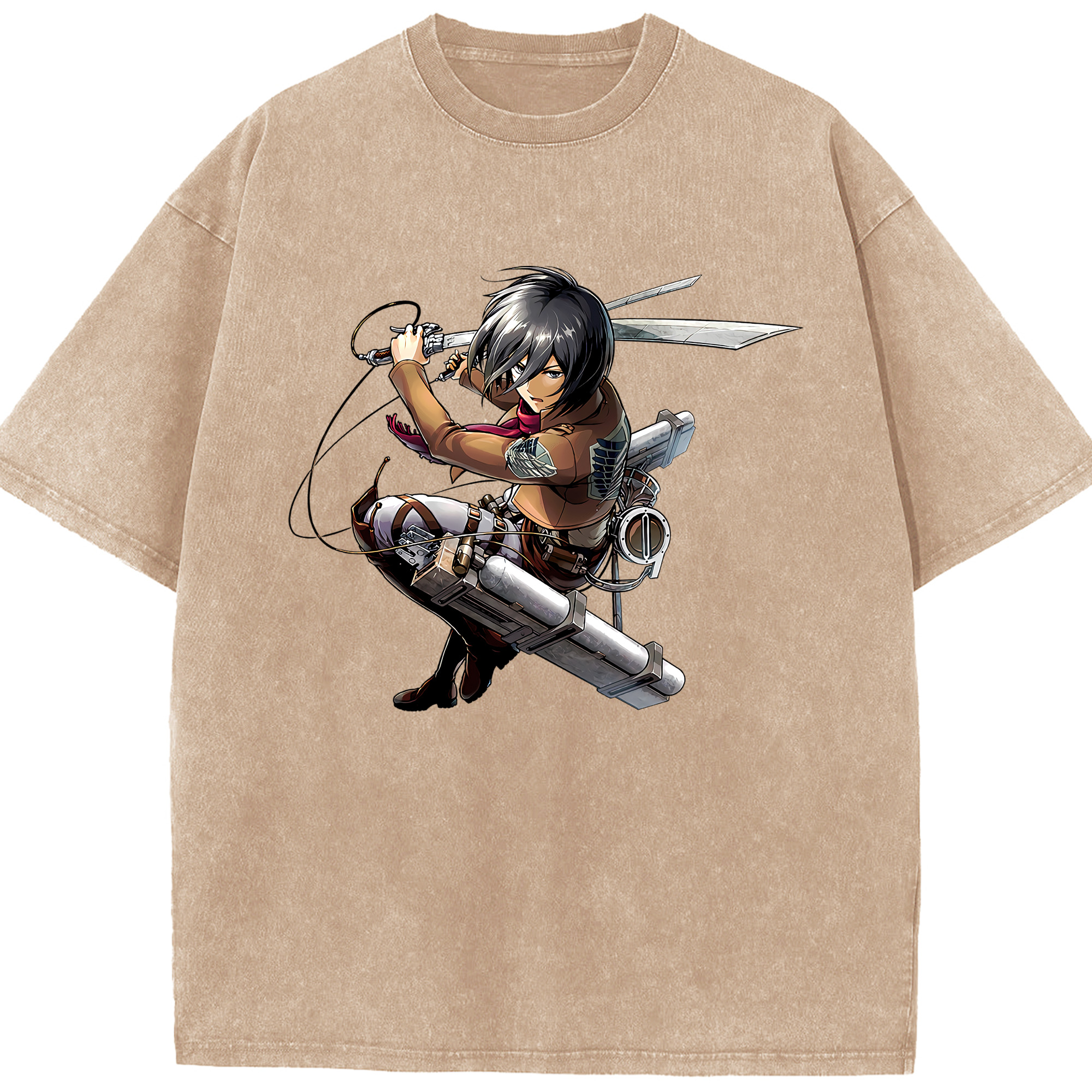 （画像用） 進撃の巨人 ミカサ·アッカーマン Attack on Titan Mikasa Ackerman 綿100% ヴィンテージ風 半袖Tシャツ（フロントプリント）