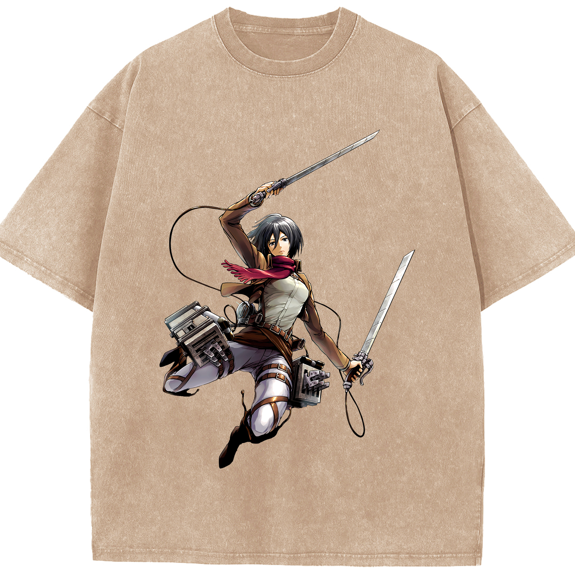 （画像用） 進撃の巨人 ミカサ·アッカーマン Attack on Titan Mikasa Ackerman 綿100% ヴィンテージ風 半袖Tシャツ（フロントプリント）
