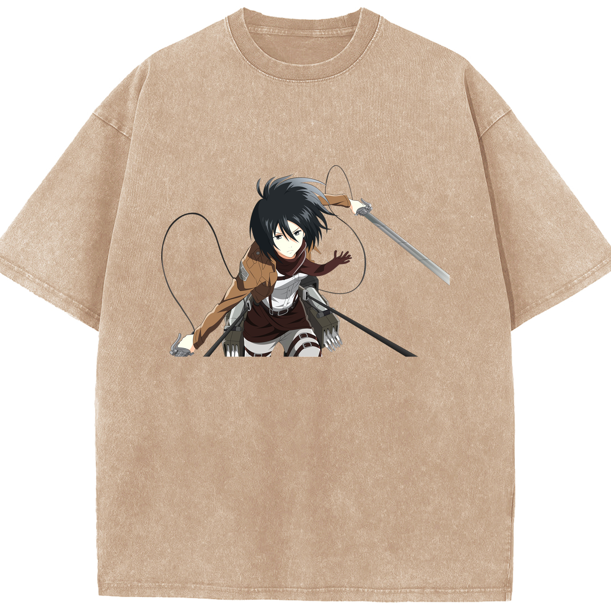 （画像用） 進撃の巨人 ミカサ·アッカーマン Attack on Titan Mikasa Ackerman 綿100% ヴィンテージ風 半袖Tシャツ（フロントプリント）