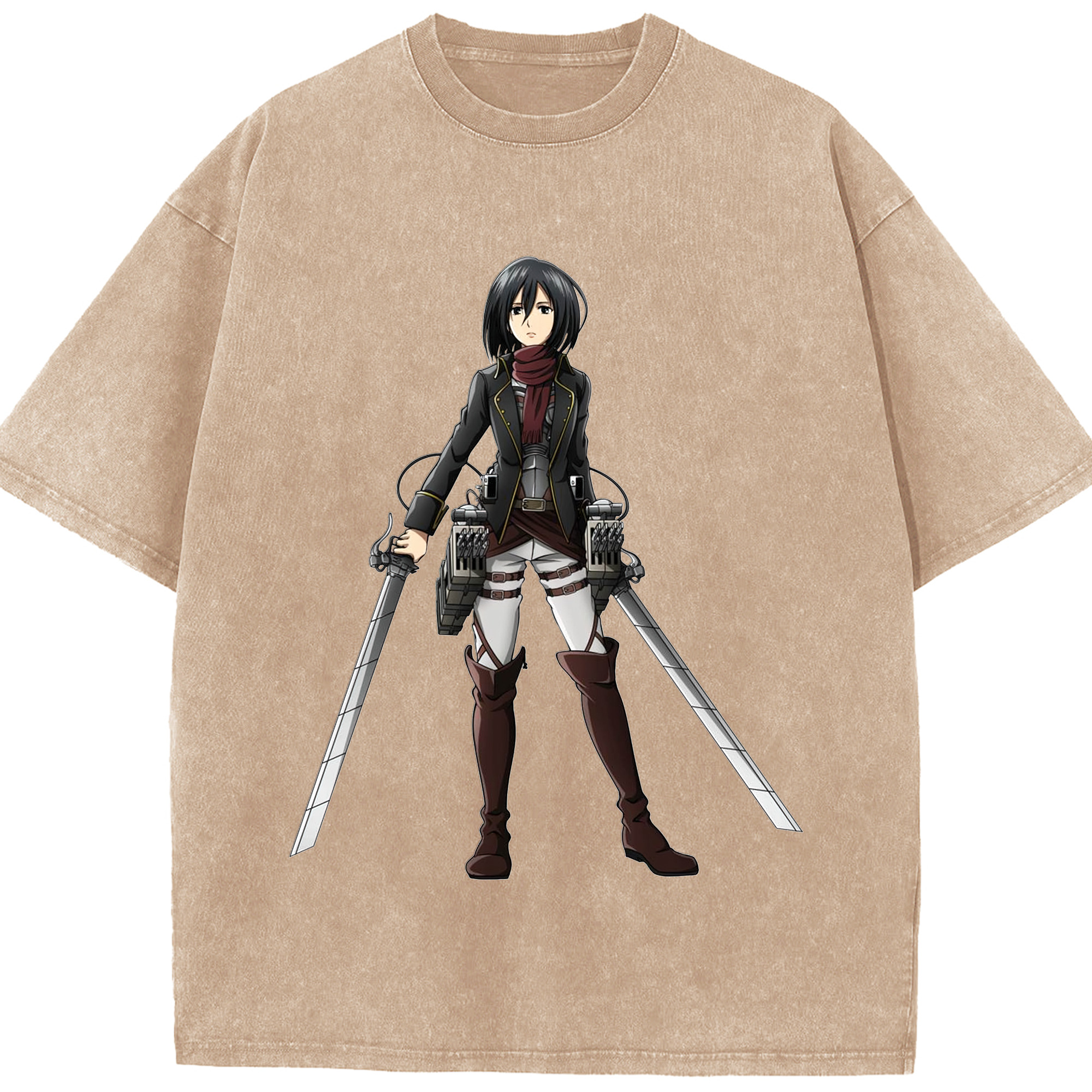 （画像用） 進撃の巨人 ミカサ·アッカーマン Attack on Titan Mikasa Ackerman 綿100% ヴィンテージ風 半袖Tシャツ（フロントプリント）