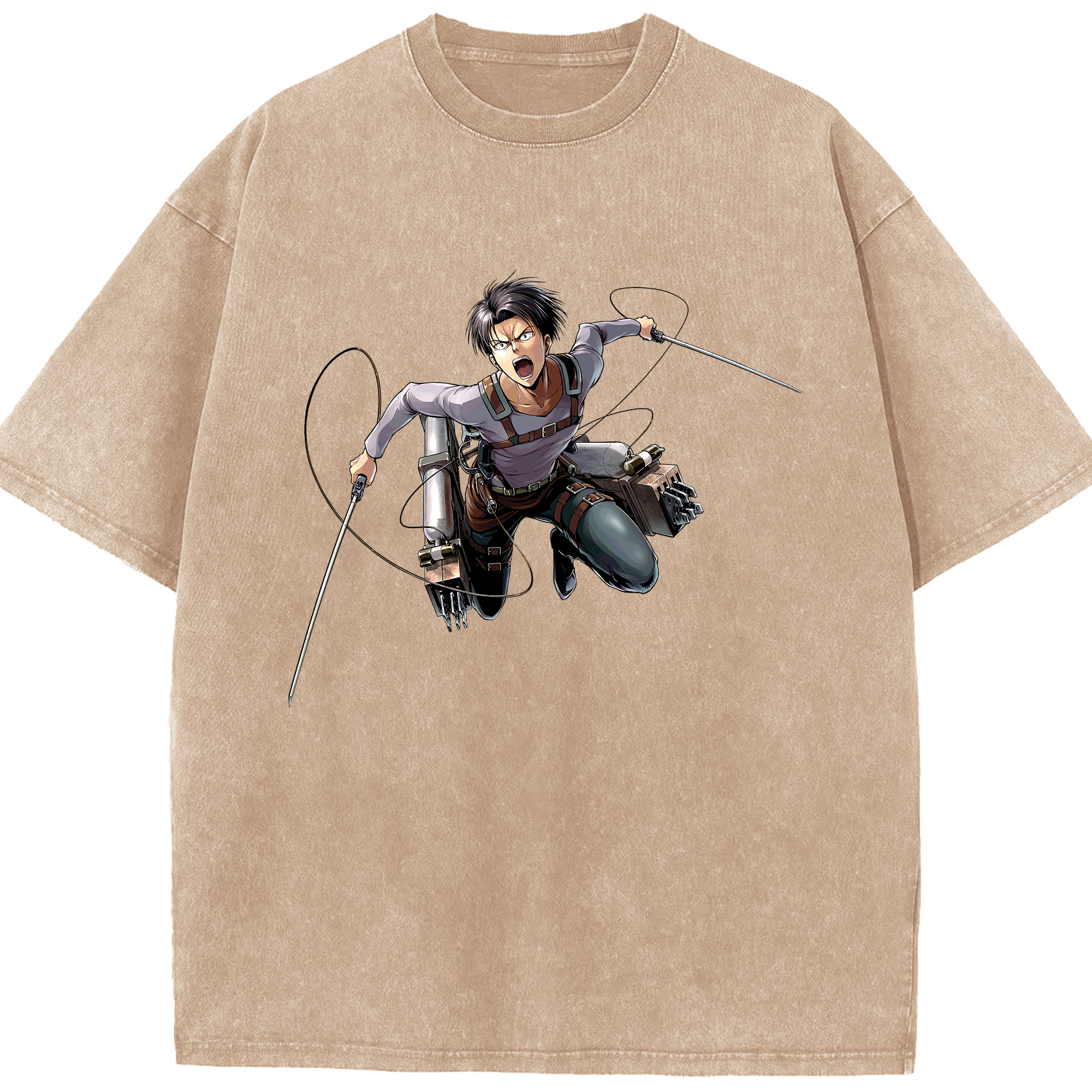 （画像用） 進撃の巨人 リヴァイ·アッカーマン Attack on Titan Levi Ackerman 綿100% ヴィンテージ風 半袖Tシャツ（フロントプリント）