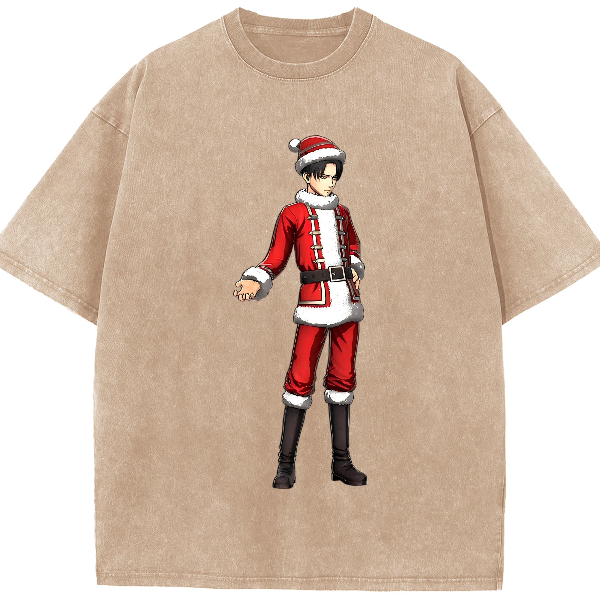 （画像用） 進撃の巨人 リヴァイ·アッカーマン Attack on Titan Levi Ackerman 綿100% ヴィンテージ風 半袖Tシャツ（フロントプリント）