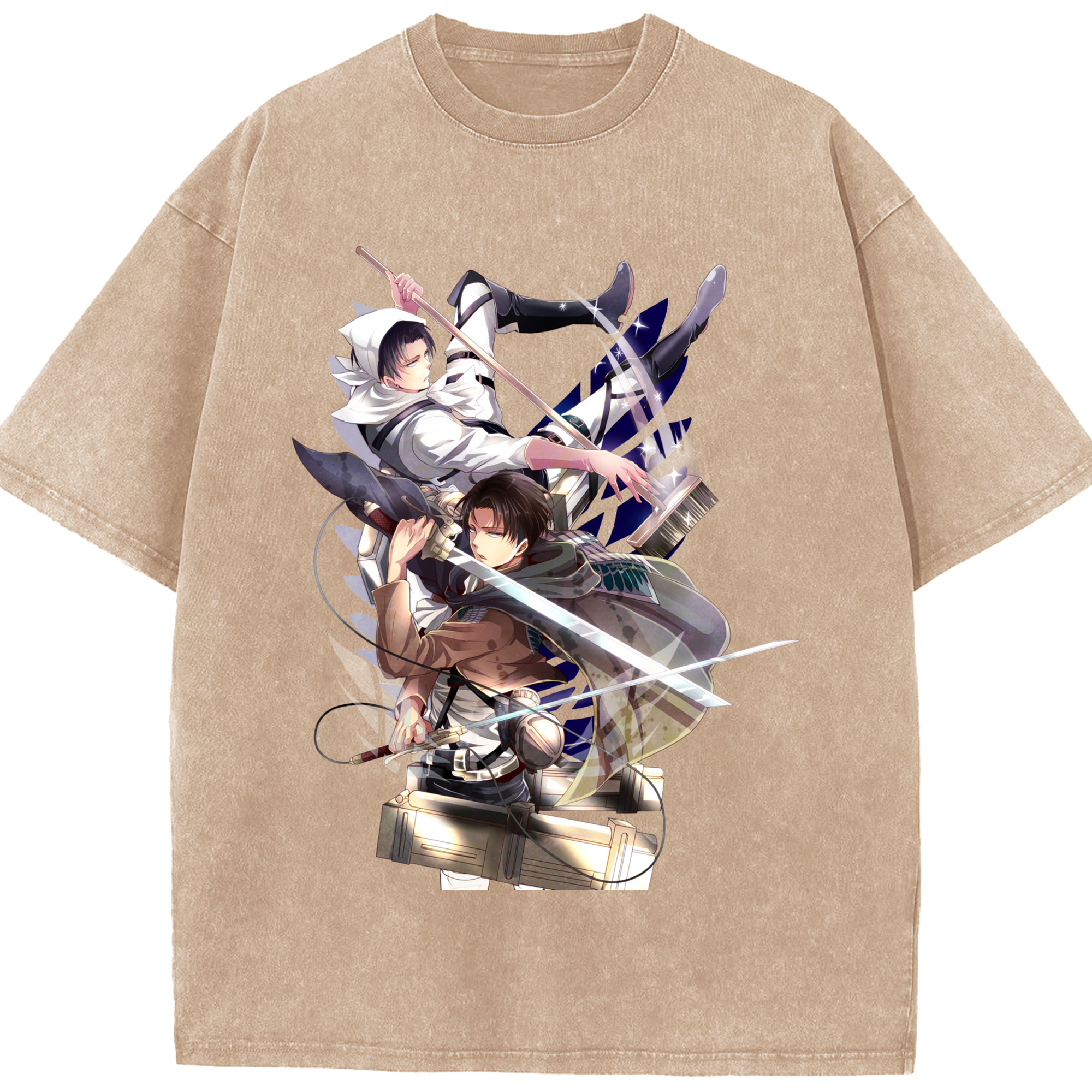 （画像用） 進撃の巨人 リヴァイ·アッカーマン Attack on Titan Levi Ackerman 綿100% ヴィンテージ風 半袖Tシャツ（フロントプリント）