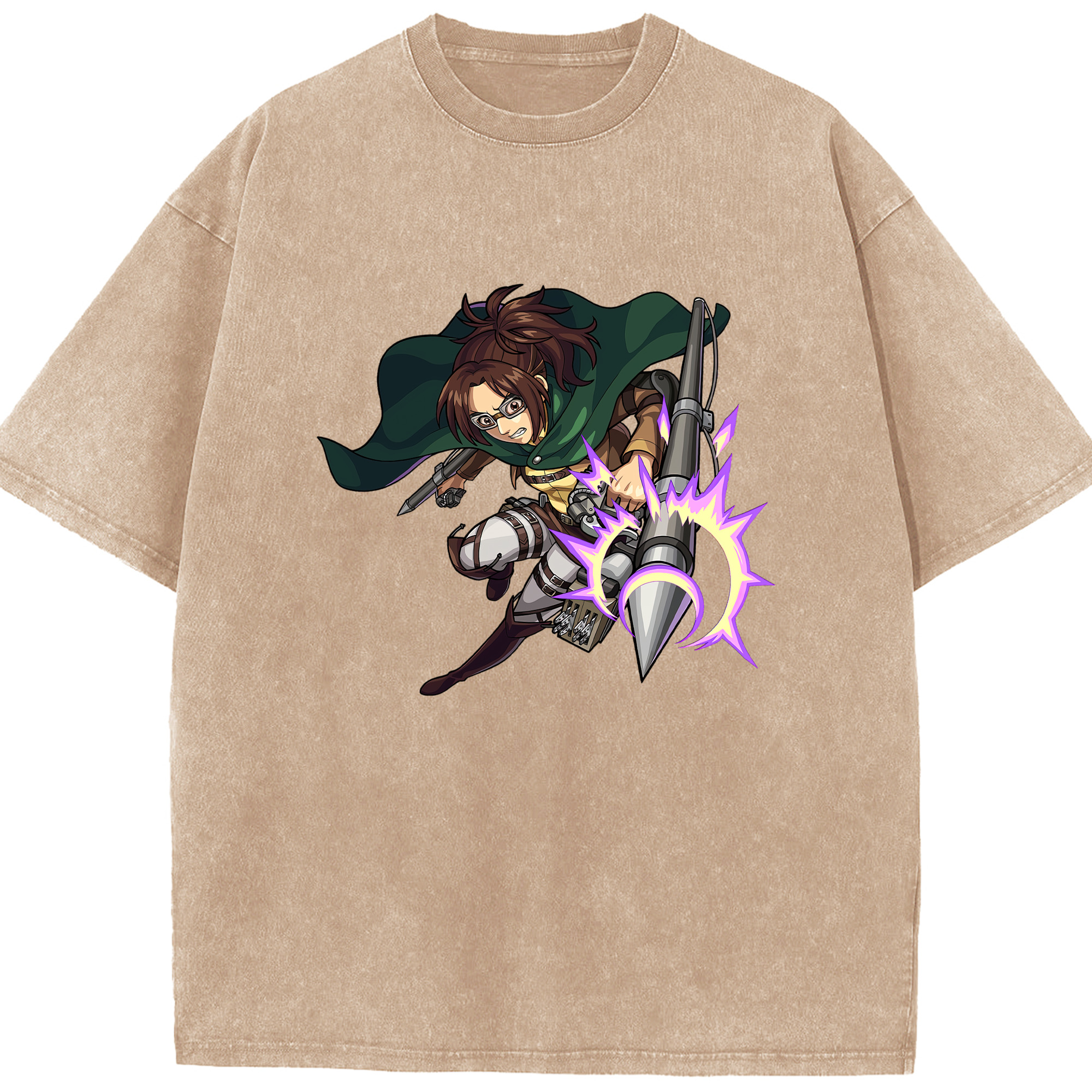 （画像用） 進撃の巨人 ハンジ·ゾエ Attack on Titan Hanji Zoe 綿100% ヴィンテージ風 半袖Tシャツ（フロントプリント）