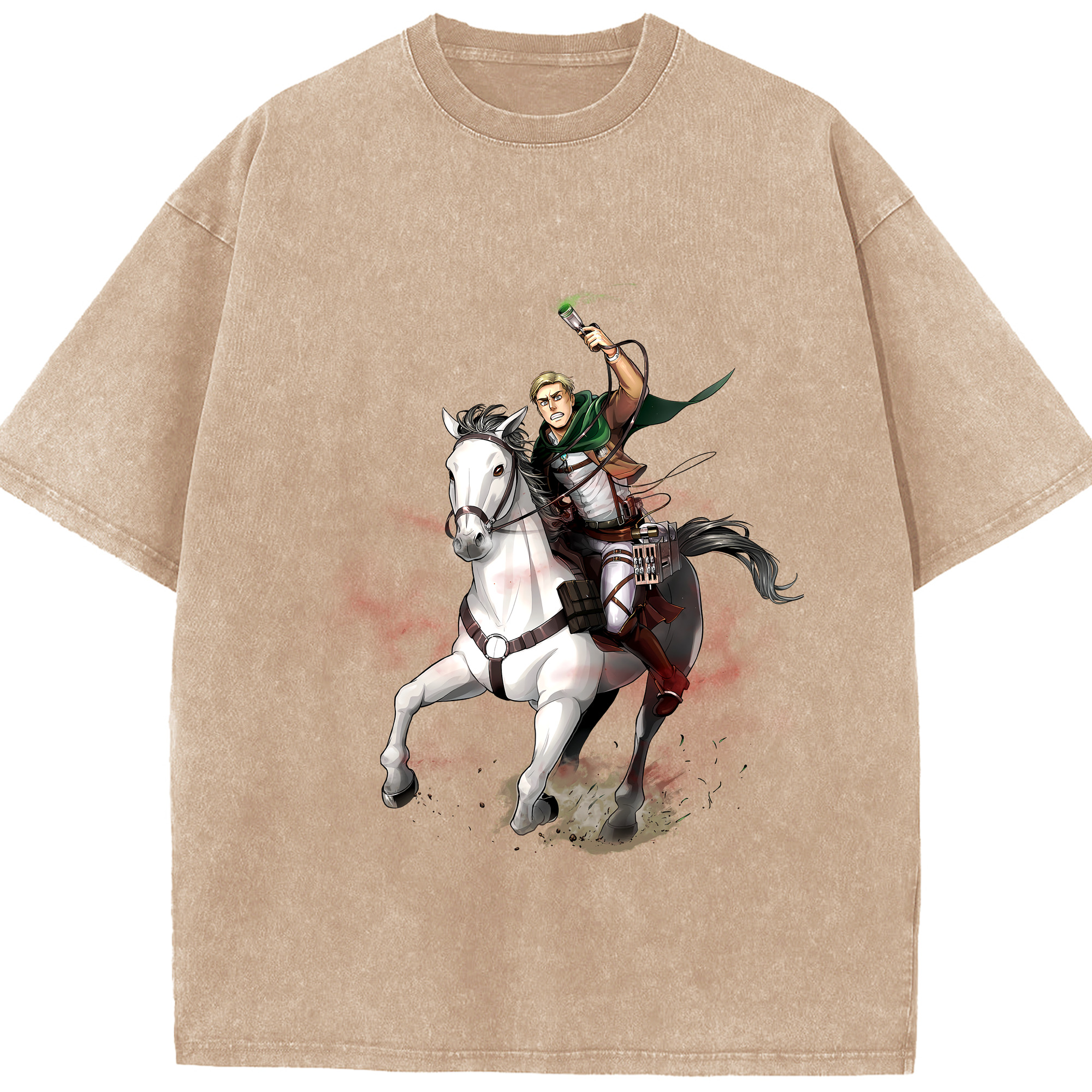 （画像用） 進撃の巨人 エルヴィン・スミス Attack on Titan Erwin Smith 綿100% ヴィンテージ風 半袖Tシャツ（フロントプリント）