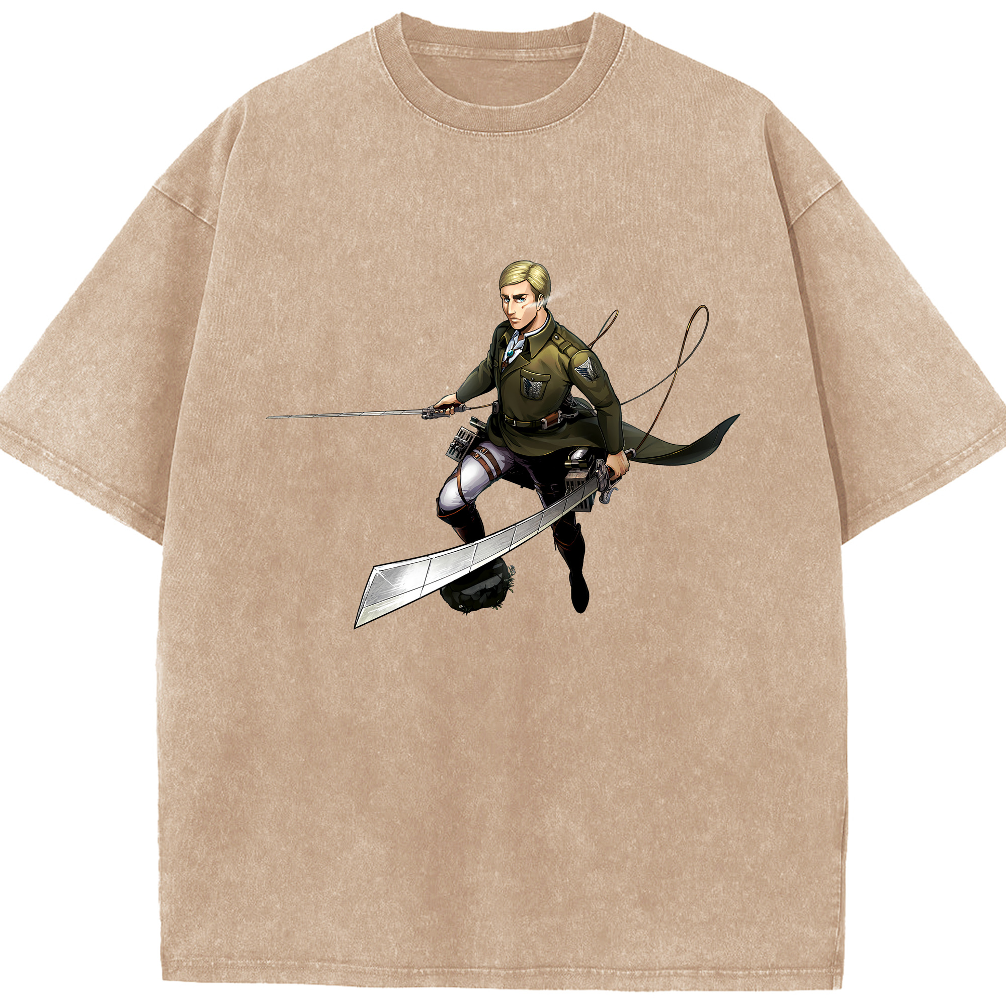 （画像用） 進撃の巨人 エルヴィン・スミス Attack on Titan Erwin Smith 綿100% ヴィンテージ風 半袖Tシャツ（フロントプリント）