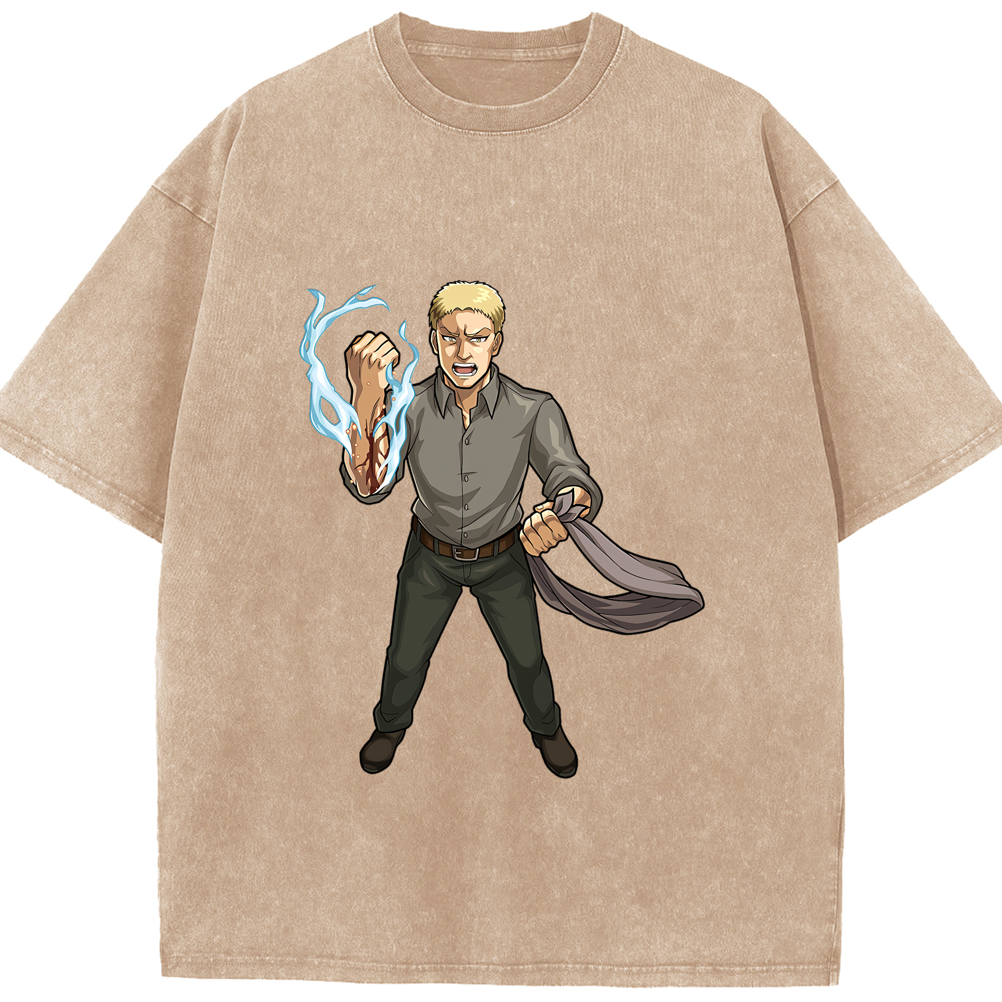 （画像用） 進撃の巨人 ライナー・ブラウン Attack on Titan Reiner Braun 綿100% ヴィンテージ風 半袖Tシャツ（フロントプリント）