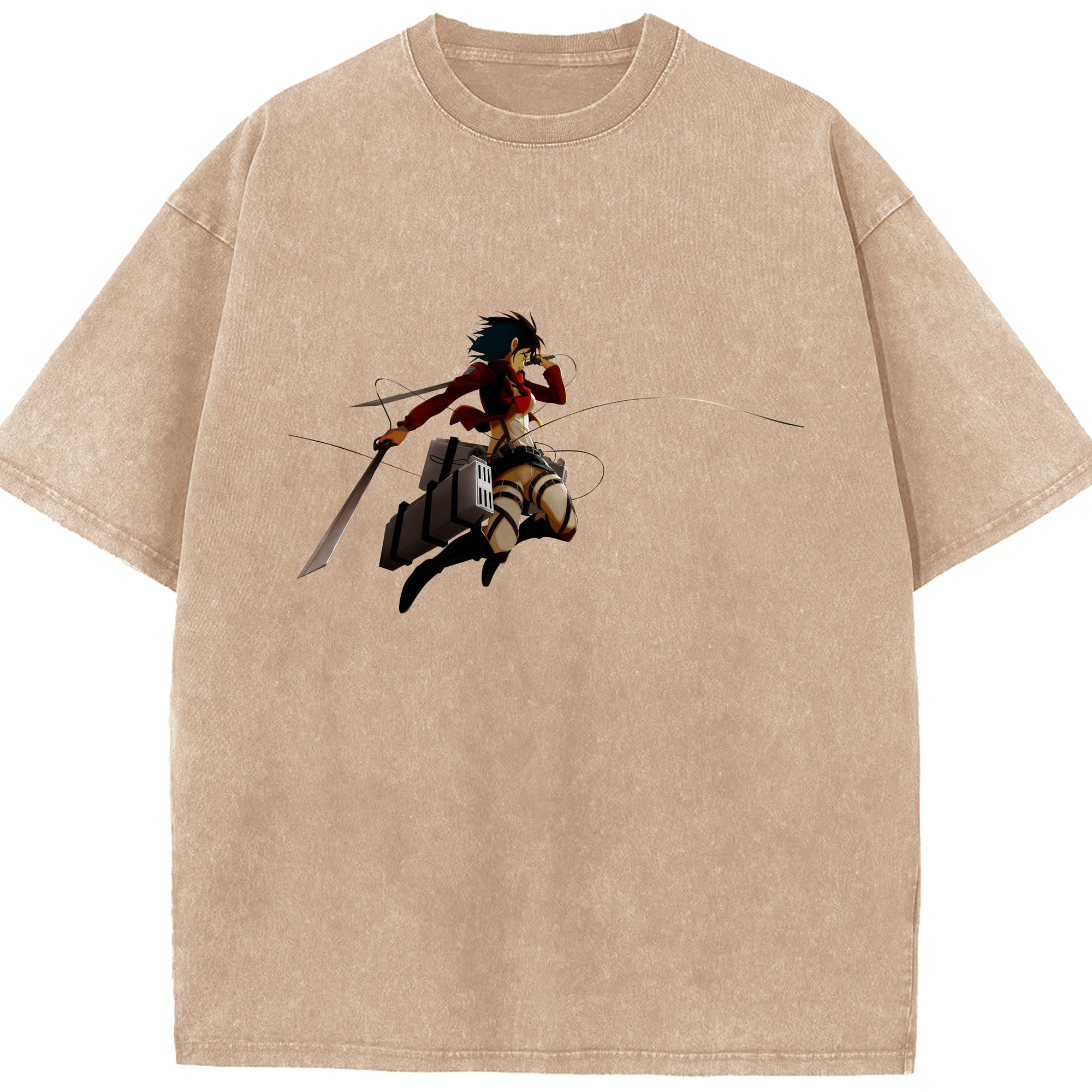 （画像用） 進撃の巨人 ミカサ·アッカーマン Attack on Titan Mikasa Ackerman 綿100% ヴィンテージ風 半袖Tシャツ（フロントプリント）