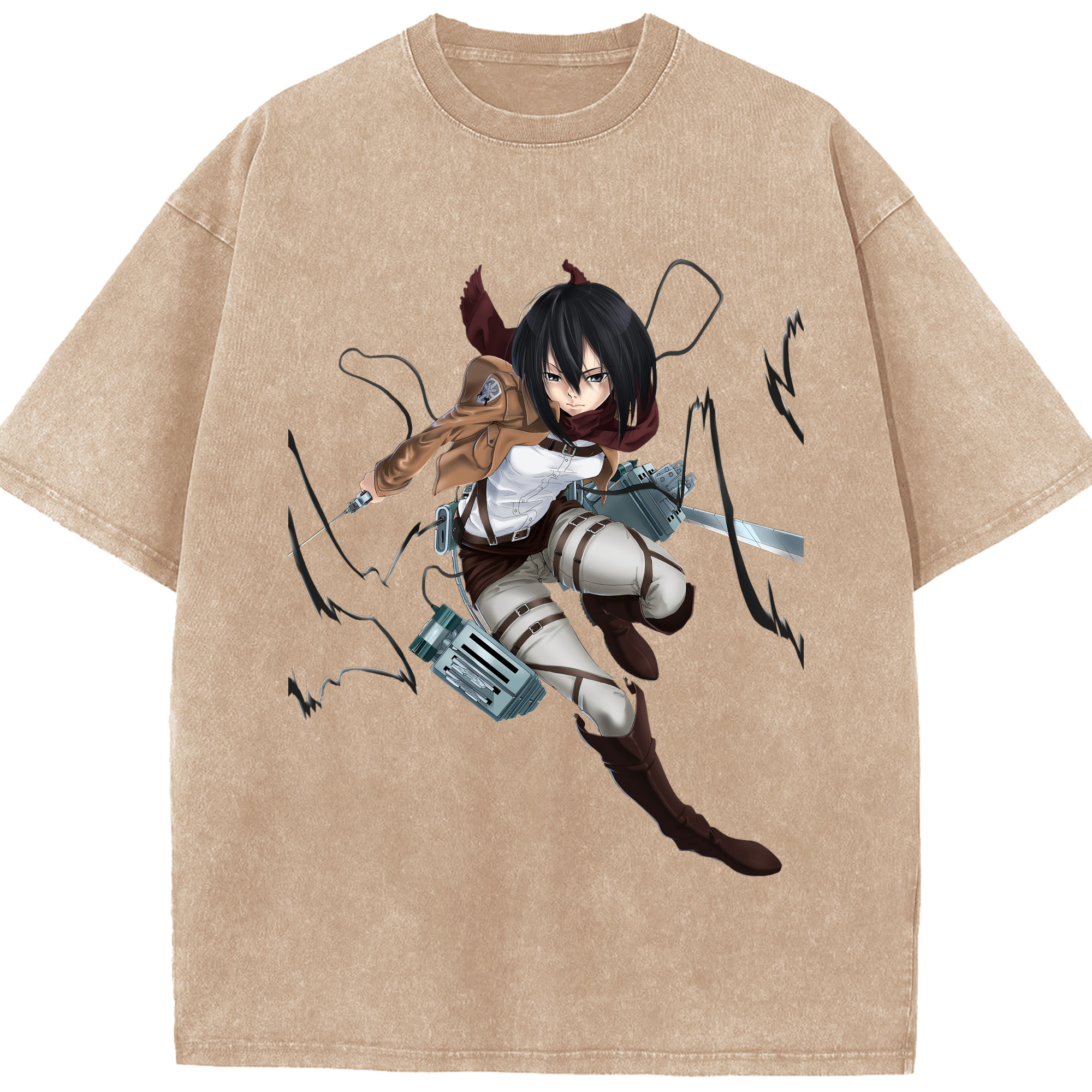 （画像用） 進撃の巨人 ミカサ·アッカーマン Attack on Titan Mikasa Ackerman 綿100% ヴィンテージ風 半袖Tシャツ（フロントプリント）