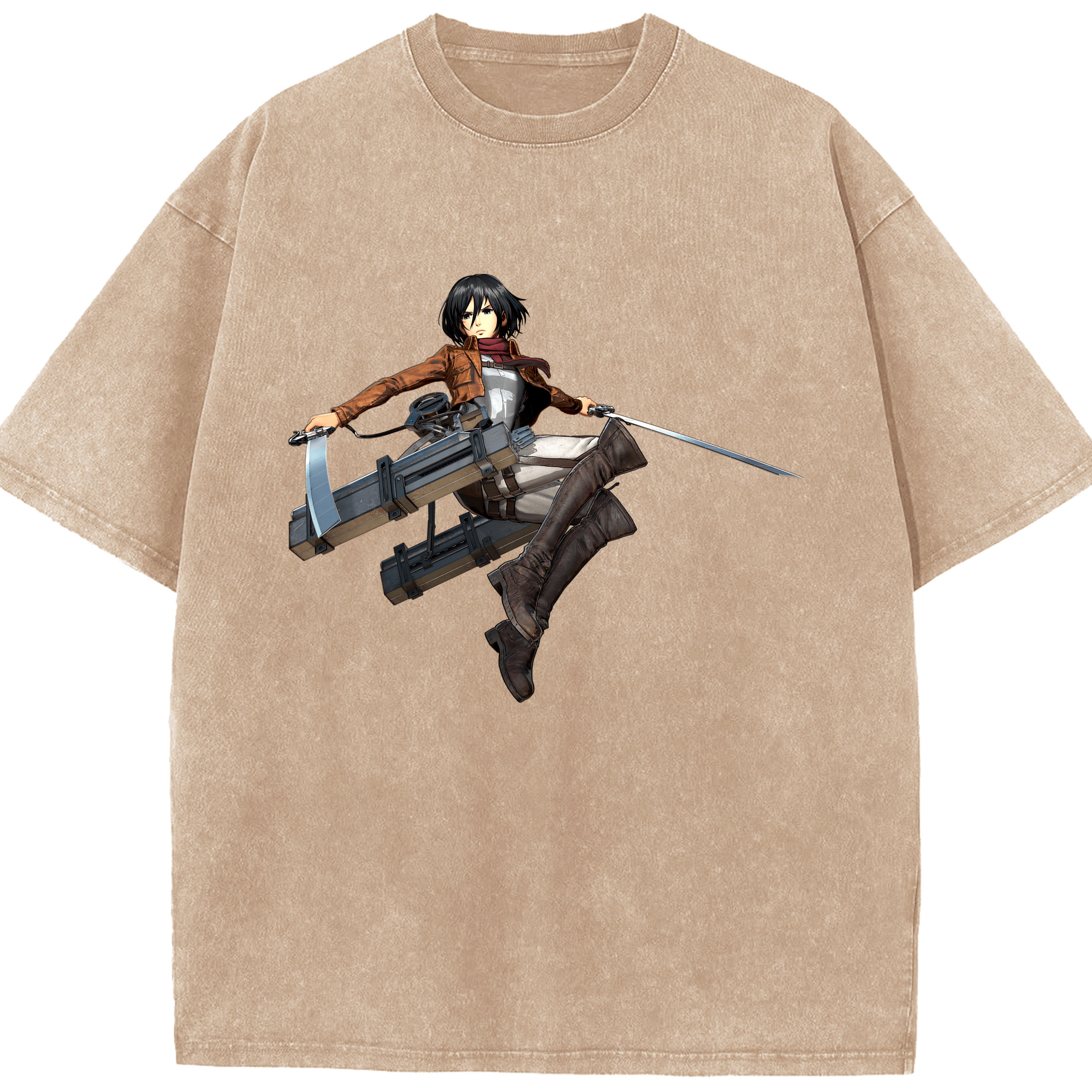 （画像用） 進撃の巨人 ミカサ·アッカーマン Attack on Titan Mikasa Ackerman 綿100% ヴィンテージ風 半袖Tシャツ（フロントプリント）
