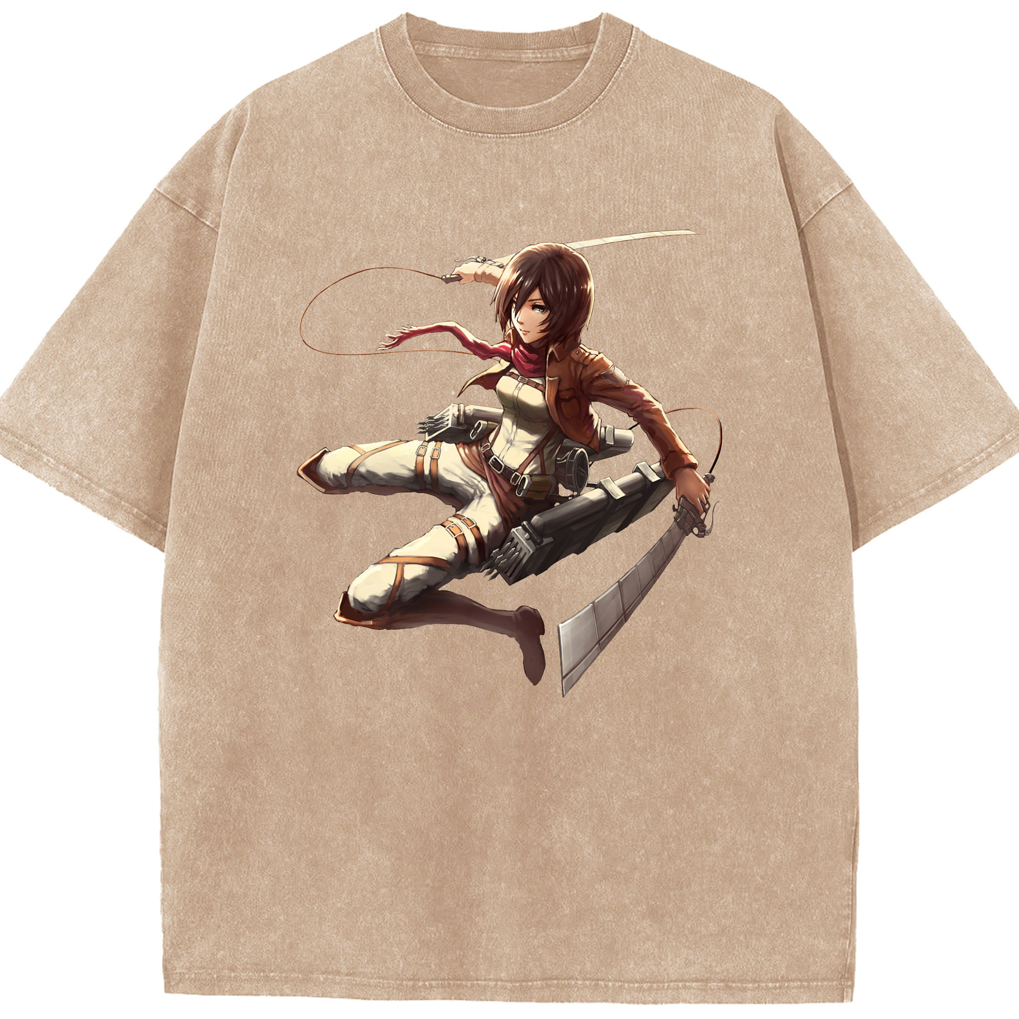 （画像用） 進撃の巨人 ミカサ·アッカーマン Attack on Titan Mikasa Ackerman 綿100% ヴィンテージ風 半袖Tシャツ（フロントプリント）