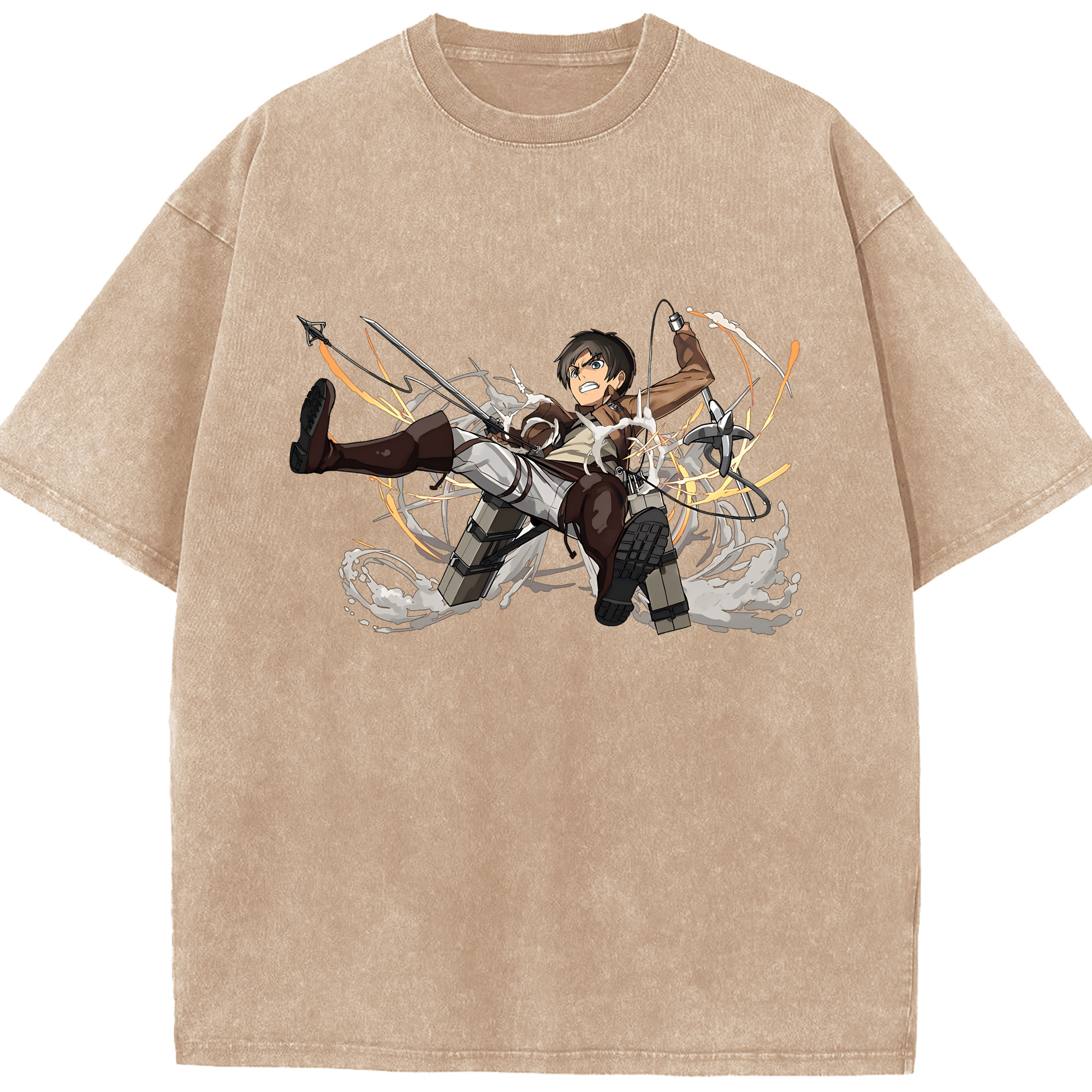 （画像用） 進撃の巨人 エレン･イェーガー Attack on Titan Eren Jäger 綿100% ヴィンテージ風 半袖Tシャツ（フロントプリント）