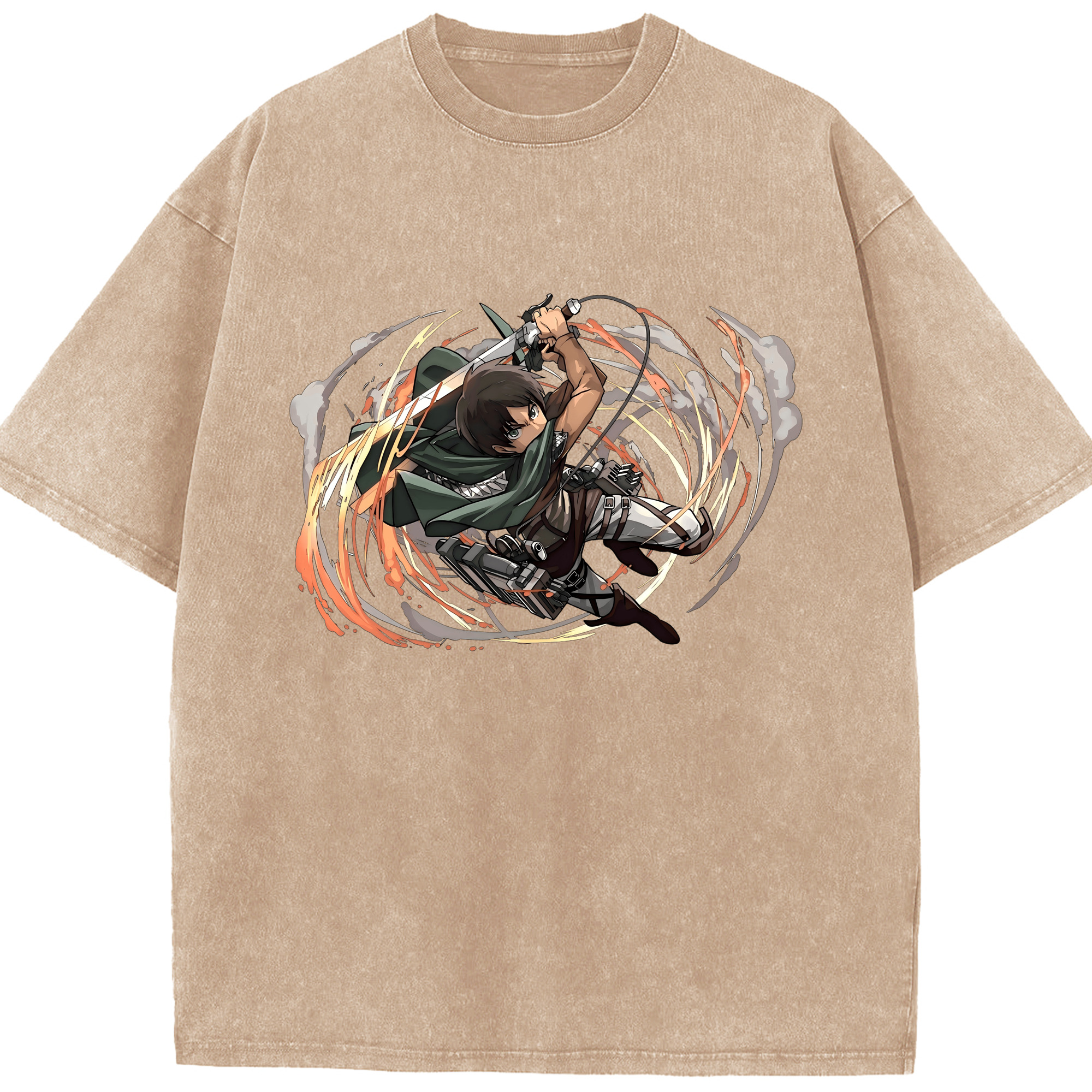 （画像用） 進撃の巨人 エレン･イェーガー Attack on Titan Eren Jäger 綿100% ヴィンテージ風 半袖Tシャツ（フロントプリント）