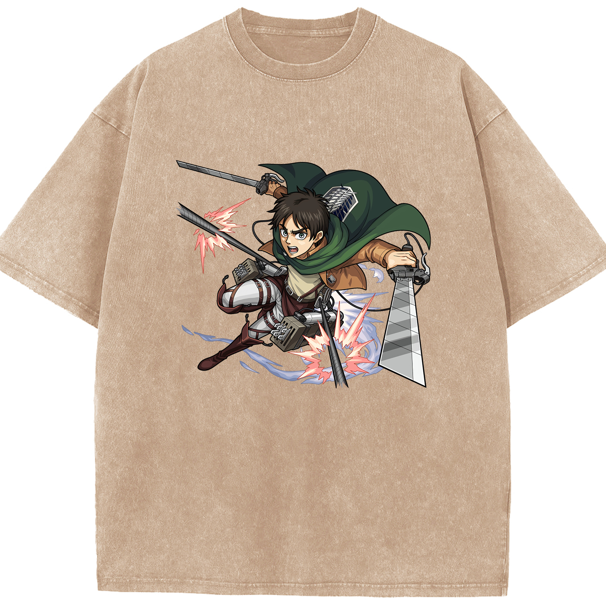 （画像用） 進撃の巨人 エレン･イェーガー Attack on Titan Eren Jäger 綿100% ヴィンテージ風 半袖Tシャツ（フロントプリント）