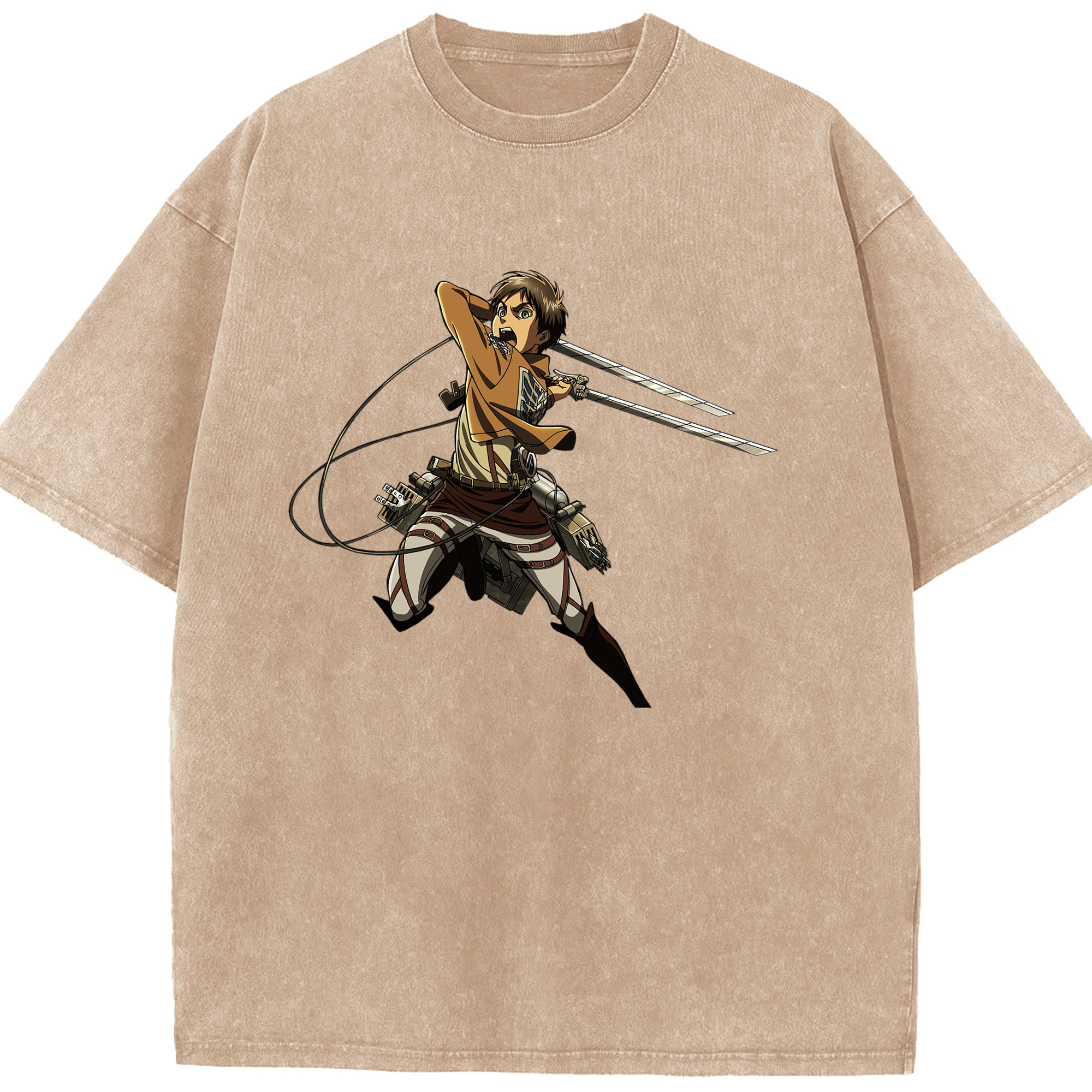 （画像用） 進撃の巨人 エレン･イェーガー Attack on Titan Eren Jäger 綿100% ヴィンテージ風 半袖Tシャツ（フロントプリント）