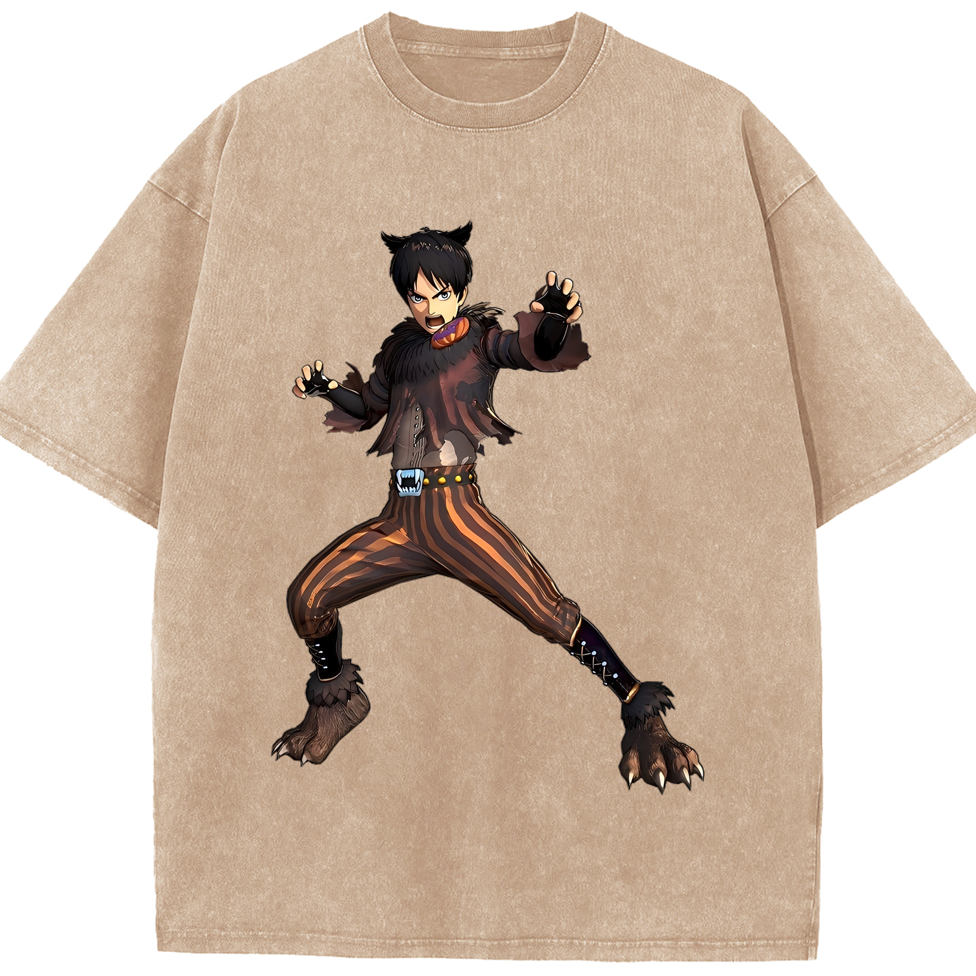 （画像用） 進撃の巨人 エレン･イェーガー Attack on Titan Eren Jäger 綿100% ヴィンテージ風 半袖Tシャツ（フロントプリント）