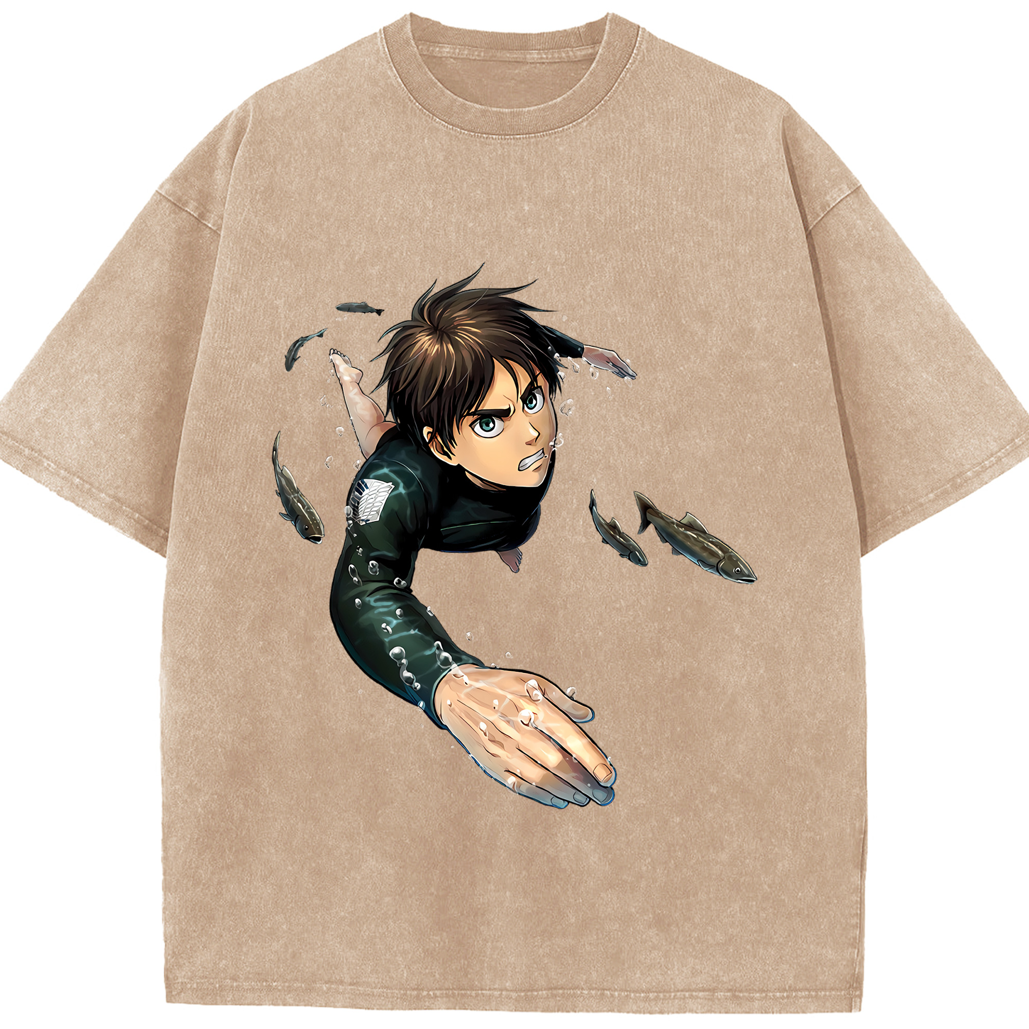 （画像用） 進撃の巨人 エレン･イェーガー Attack on Titan Eren Jäger 綿100% ヴィンテージ風 半袖Tシャツ（フロントプリント）