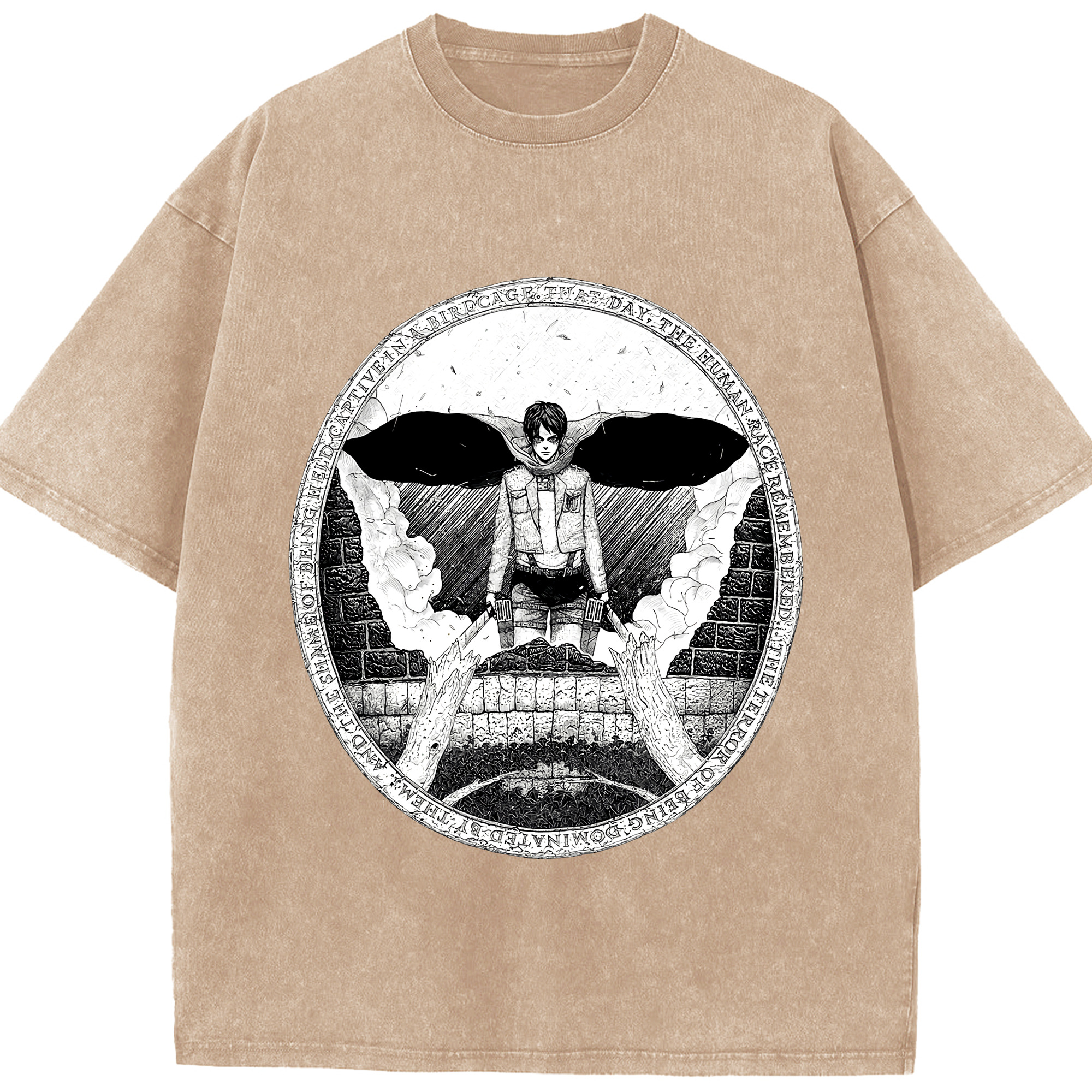 （画像用） 進撃の巨人 エレン･イェーガー Attack on Titan Eren Jäger 綿100% ヴィンテージ風 半袖Tシャツ（フロントプリント）