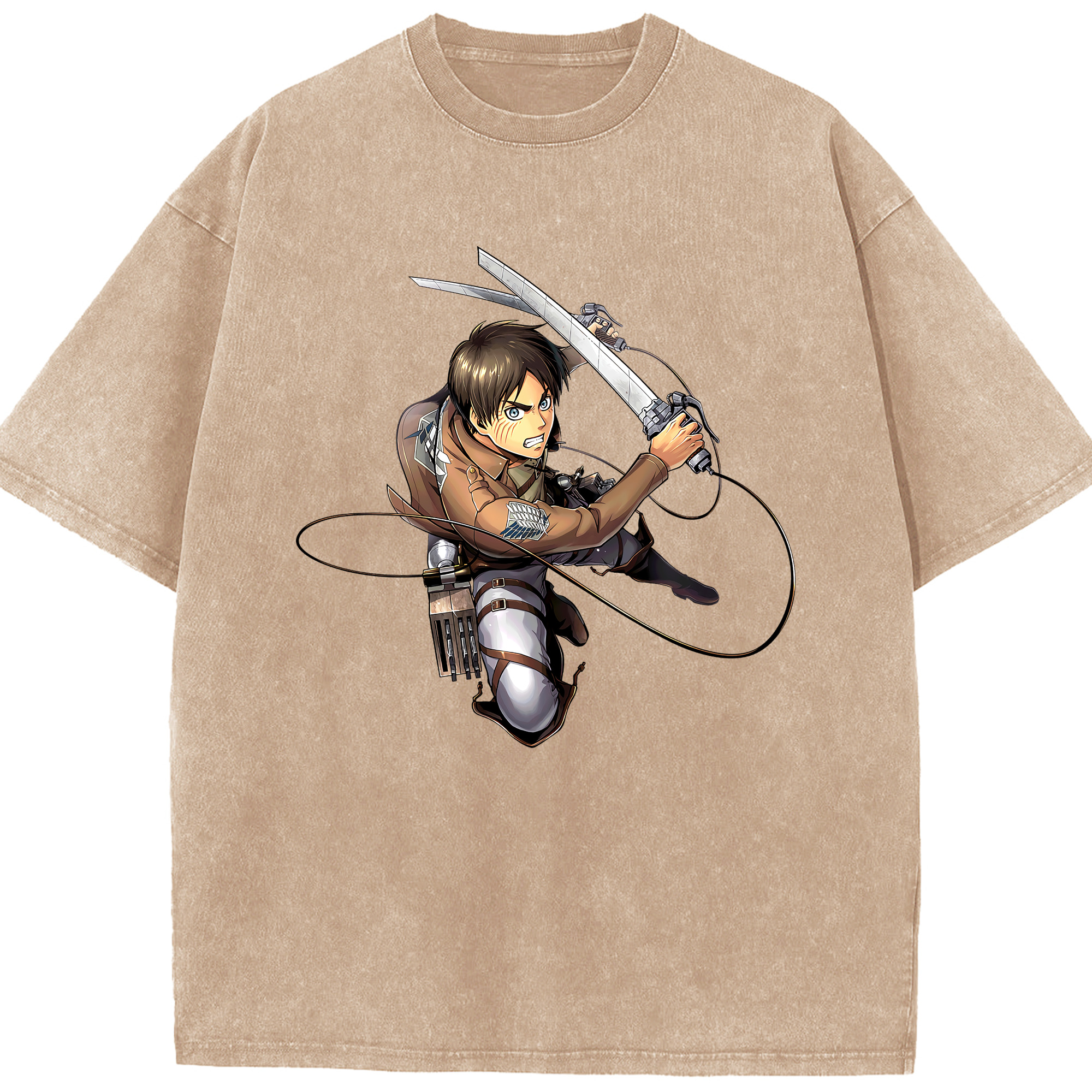 （画像用） 進撃の巨人 エレン･イェーガー Attack on Titan Eren Jäger 綿100% ヴィンテージ風 半袖Tシャツ（フロントプリント）