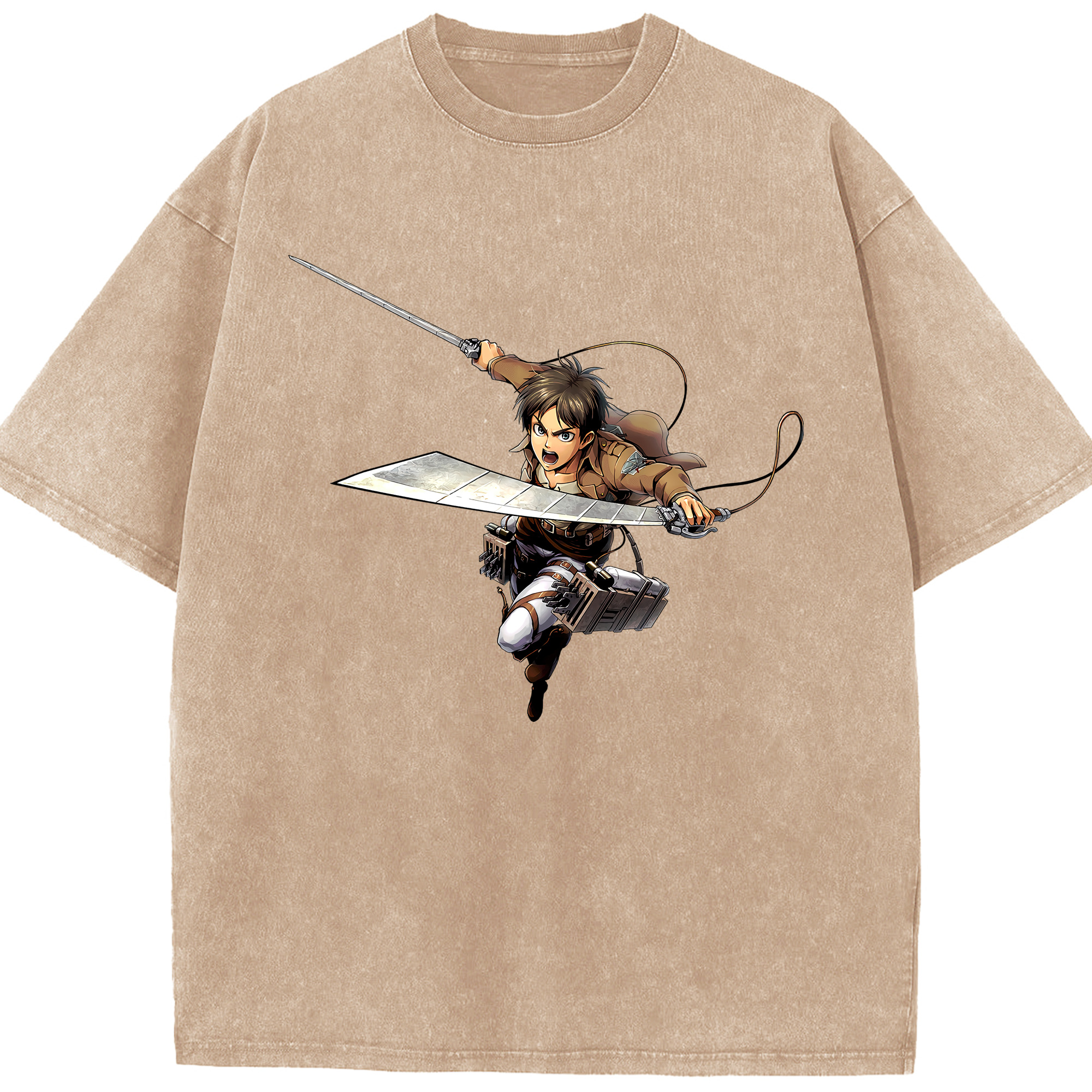 （画像用） 進撃の巨人 エレン･イェーガー Attack on Titan Eren Jäger 綿100% ヴィンテージ風 半袖Tシャツ（フロントプリント）
