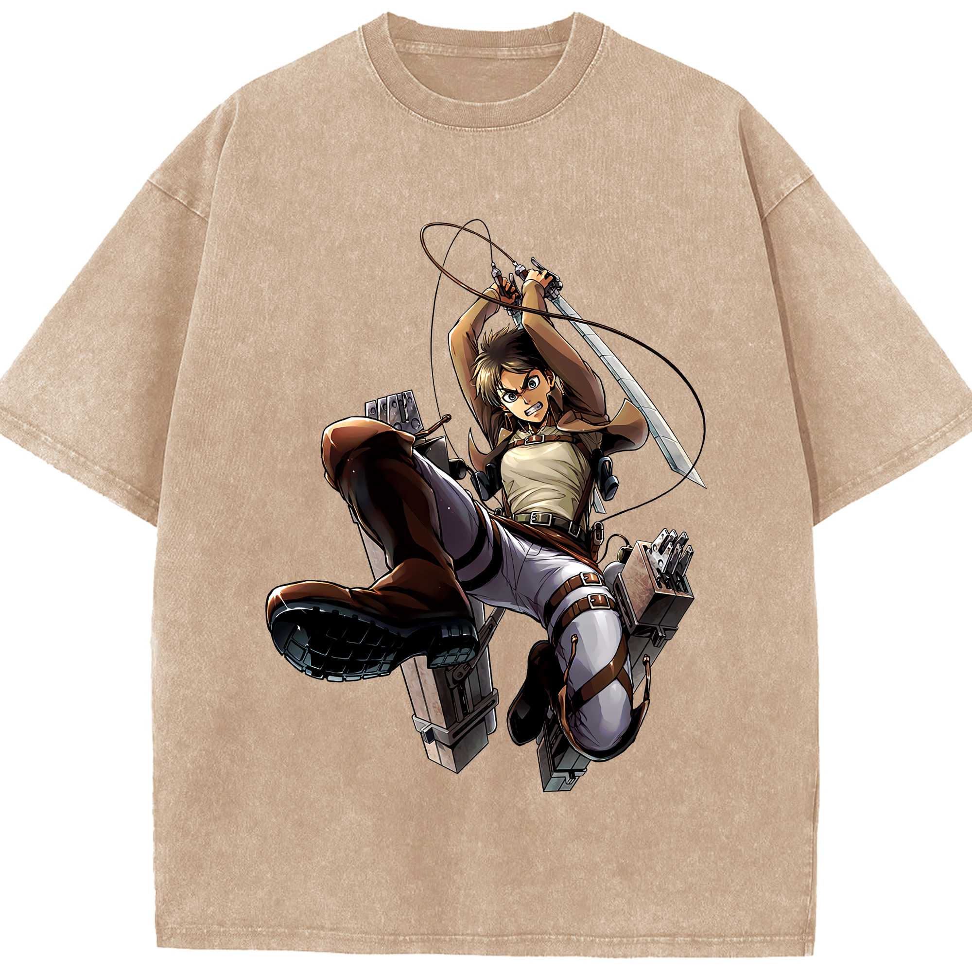 （画像用） 進撃の巨人 エレン･イェーガー Attack on Titan Eren Jäger 綿100% ヴィンテージ風 半袖Tシャツ（フロントプリント）