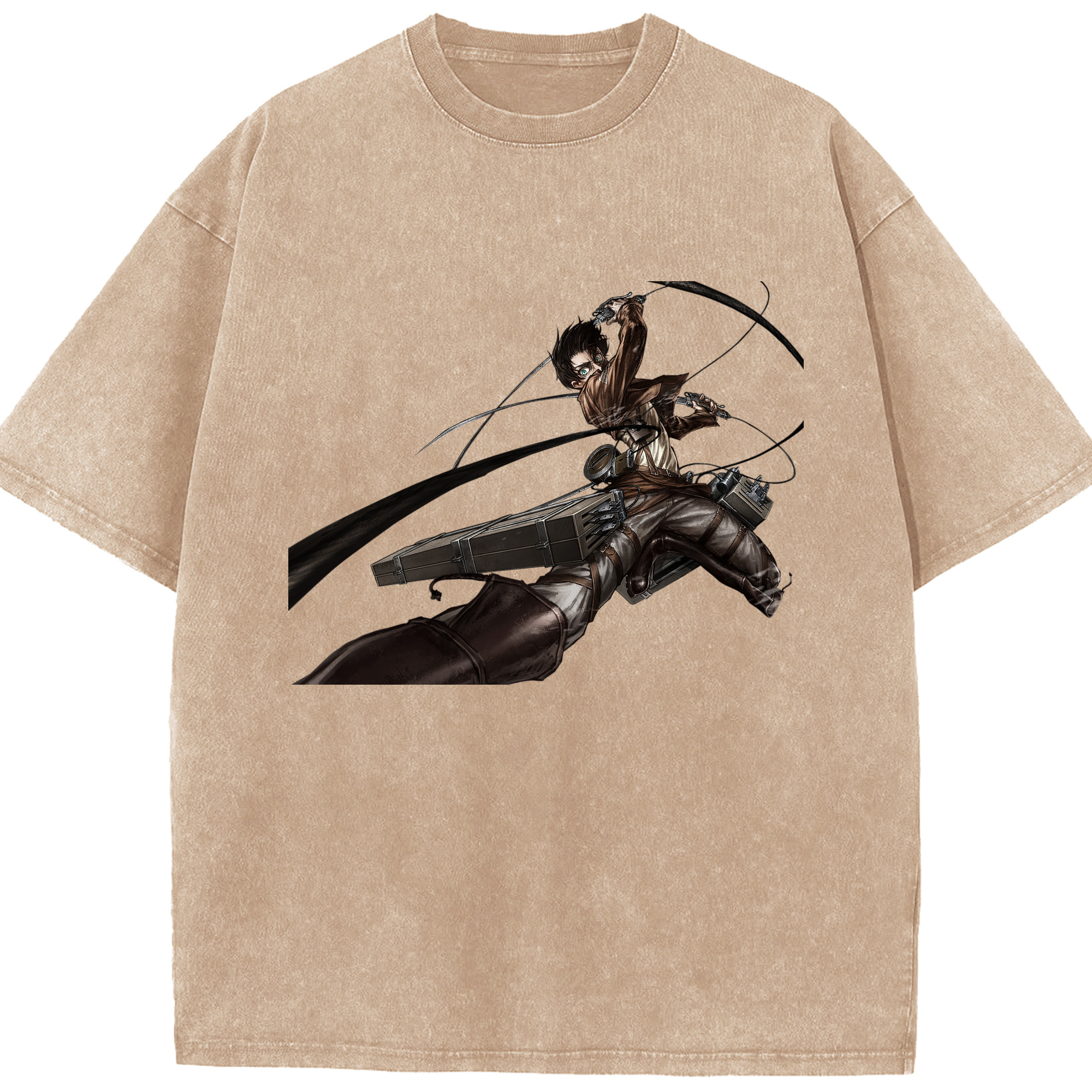 （画像用） 進撃の巨人 エレン･イェーガー Attack on Titan Eren Jäger 綿100% ヴィンテージ風 半袖Tシャツ（フロントプリント）