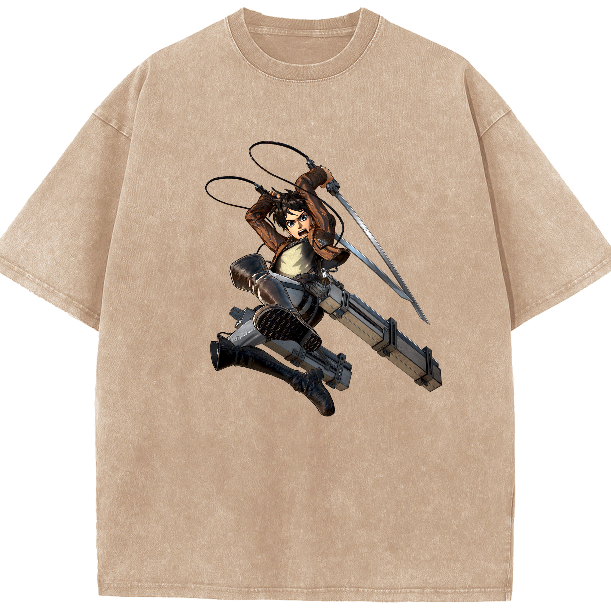 （画像用） 進撃の巨人 エレン･イェーガー Attack on Titan Eren Jäger 綿100% ヴィンテージ風 半袖Tシャツ（フロントプリント）