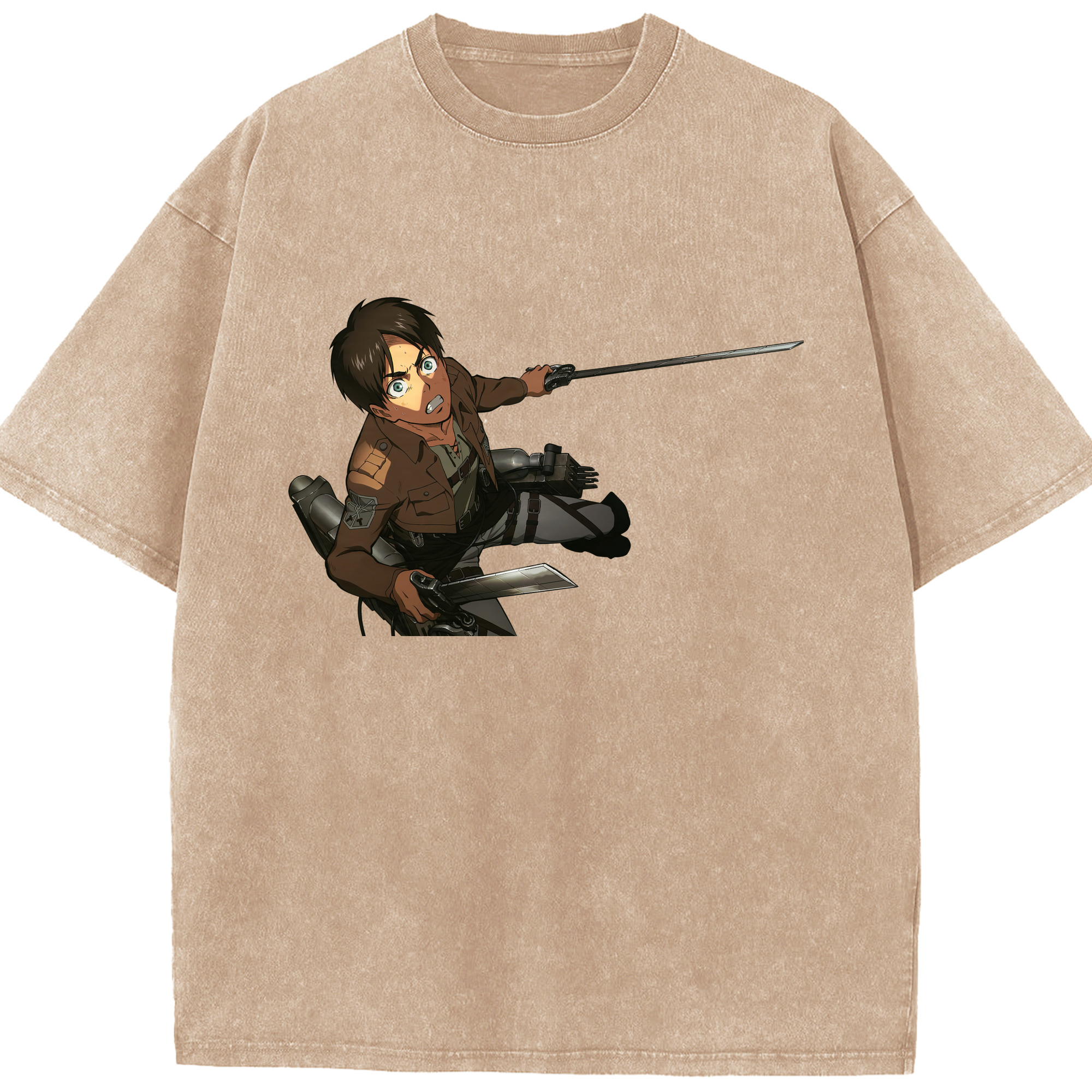 （画像用） 進撃の巨人 エレン･イェーガー Attack on Titan Eren Jäger 綿100% ヴィンテージ風 半袖Tシャツ（フロントプリント）