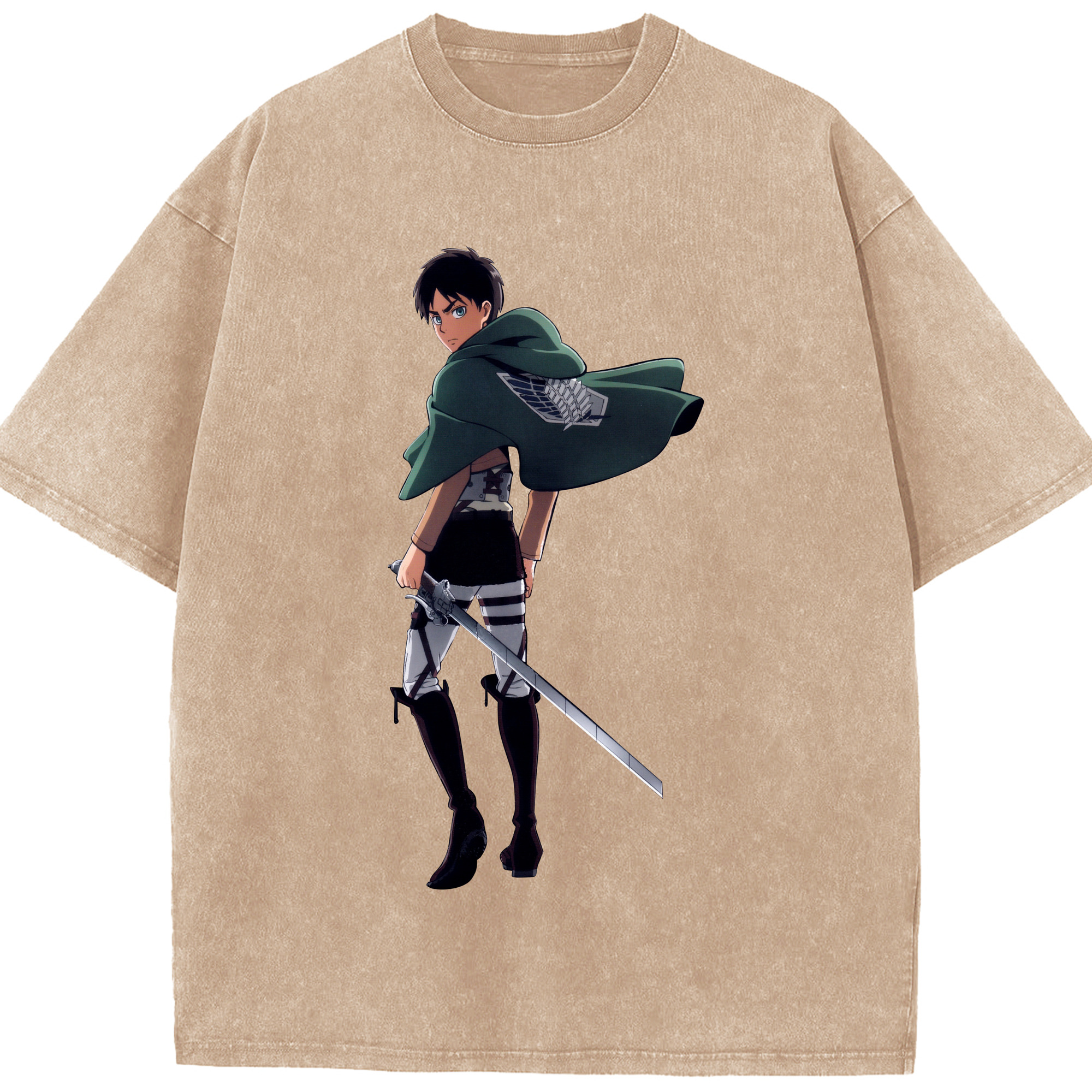 （画像用） 進撃の巨人 エレン･イェーガー Attack on Titan Eren Jäger 綿100% ヴィンテージ風 半袖Tシャツ（フロントプリント）