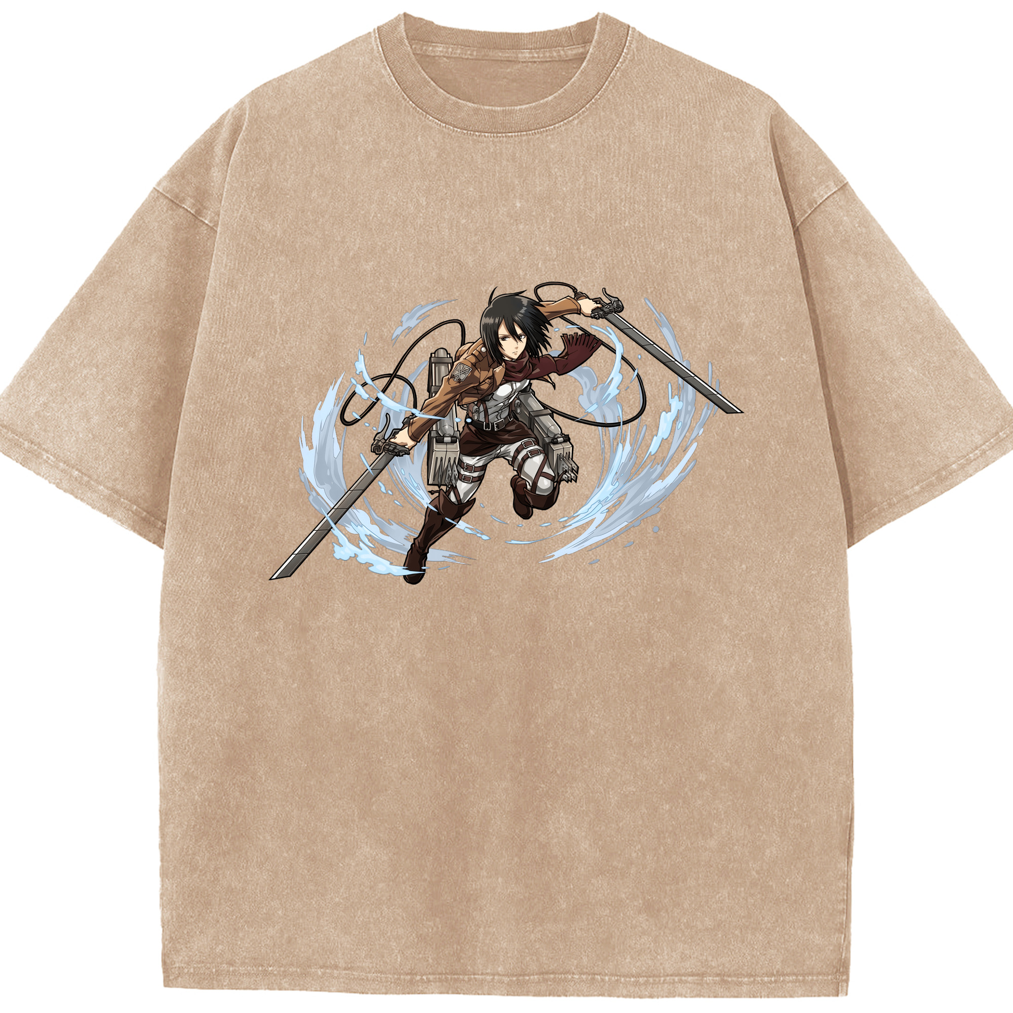 （画像用） 進撃の巨人 ミカサ·アッカーマン Attack on Titan Mikasa Ackerman 綿100% ヴィンテージ風 半袖Tシャツ（フロントプリント）