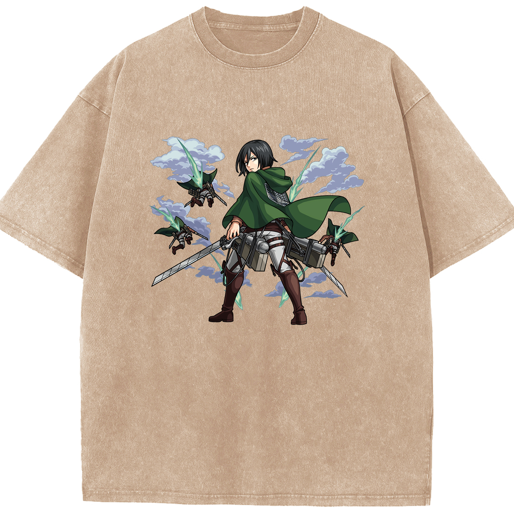 （画像用） 進撃の巨人 ミカサ·アッカーマン Attack on Titan Mikasa Ackerman 綿100% ヴィンテージ風 半袖Tシャツ（フロントプリント）