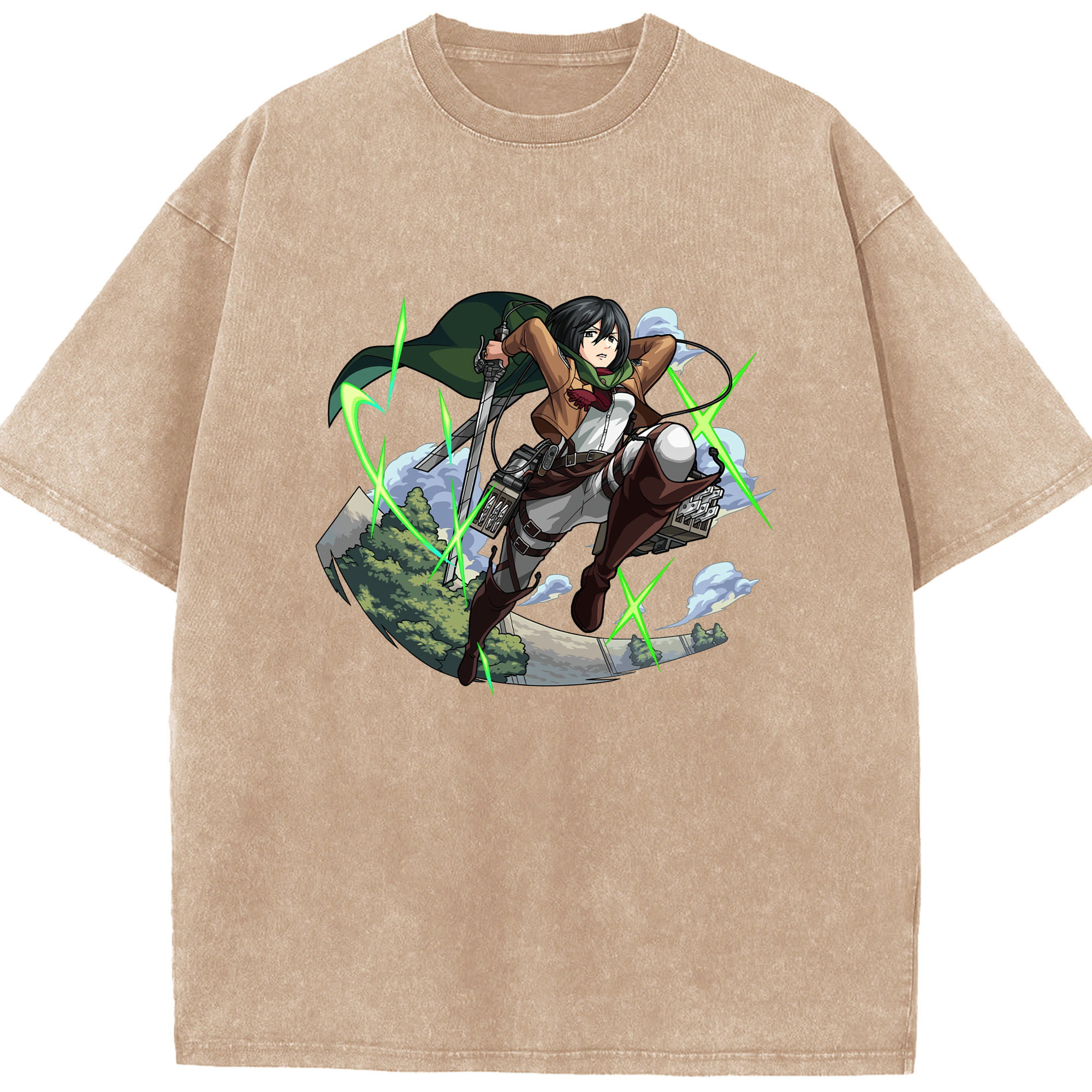 （画像用） 進撃の巨人 ミカサ·アッカーマン Attack on Titan Mikasa Ackerman 綿100% ヴィンテージ風 半袖Tシャツ（フロントプリント）