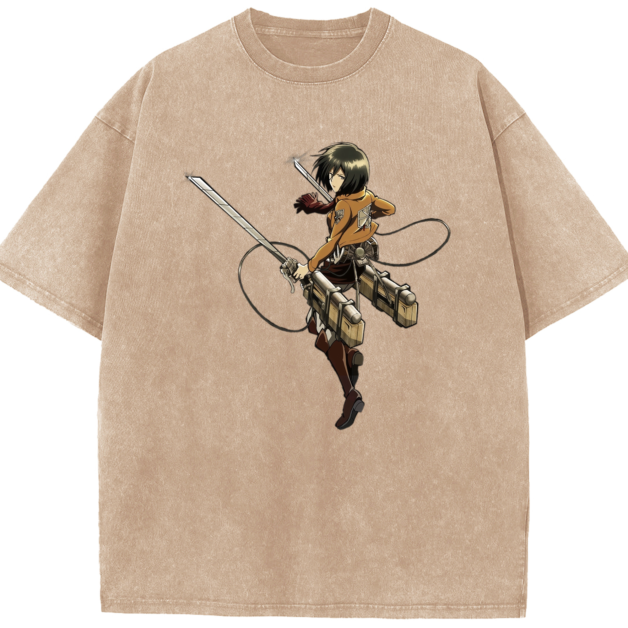 （画像用） 進撃の巨人 ミカサ·アッカーマン Attack on Titan Mikasa Ackerman 綿100% ヴィンテージ風 半袖Tシャツ（フロントプリント）
