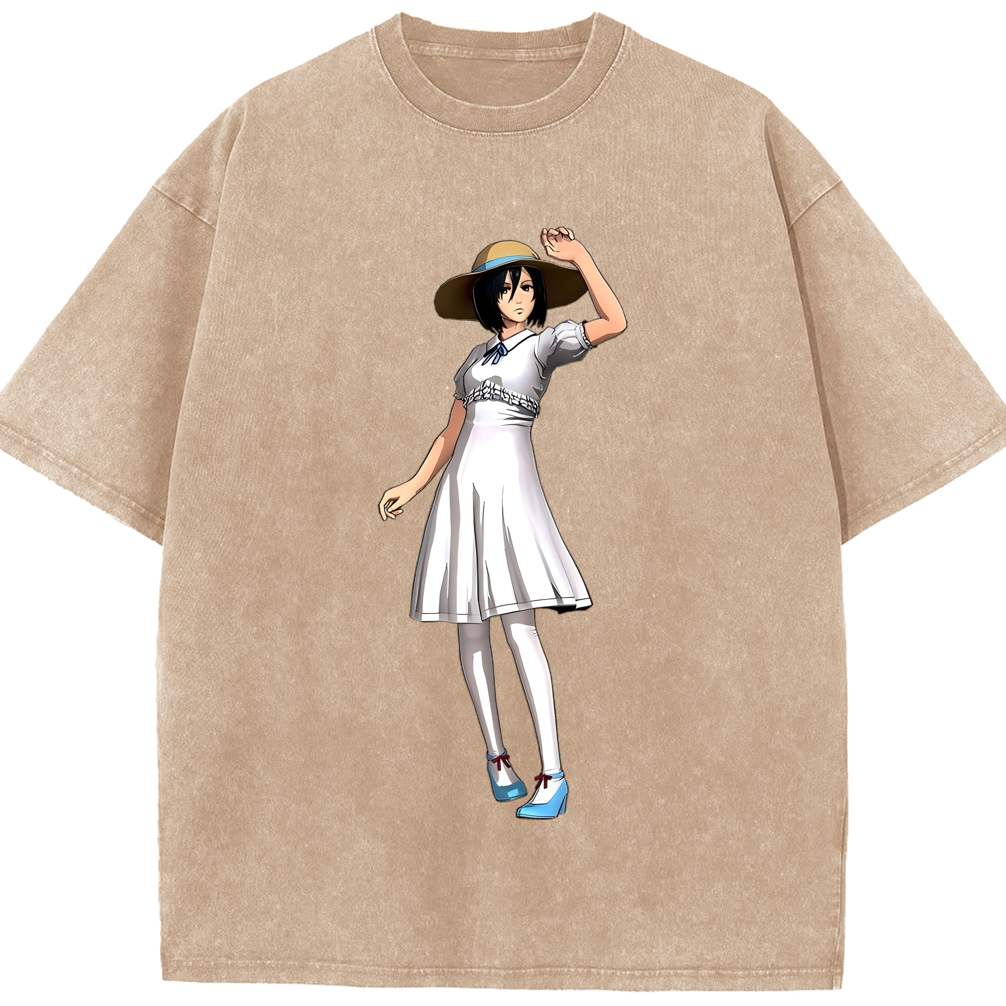（画像用） 進撃の巨人 ミカサ·アッカーマン Attack on Titan Mikasa Ackerman 綿100% ヴィンテージ風 半袖Tシャツ（フロントプリント）