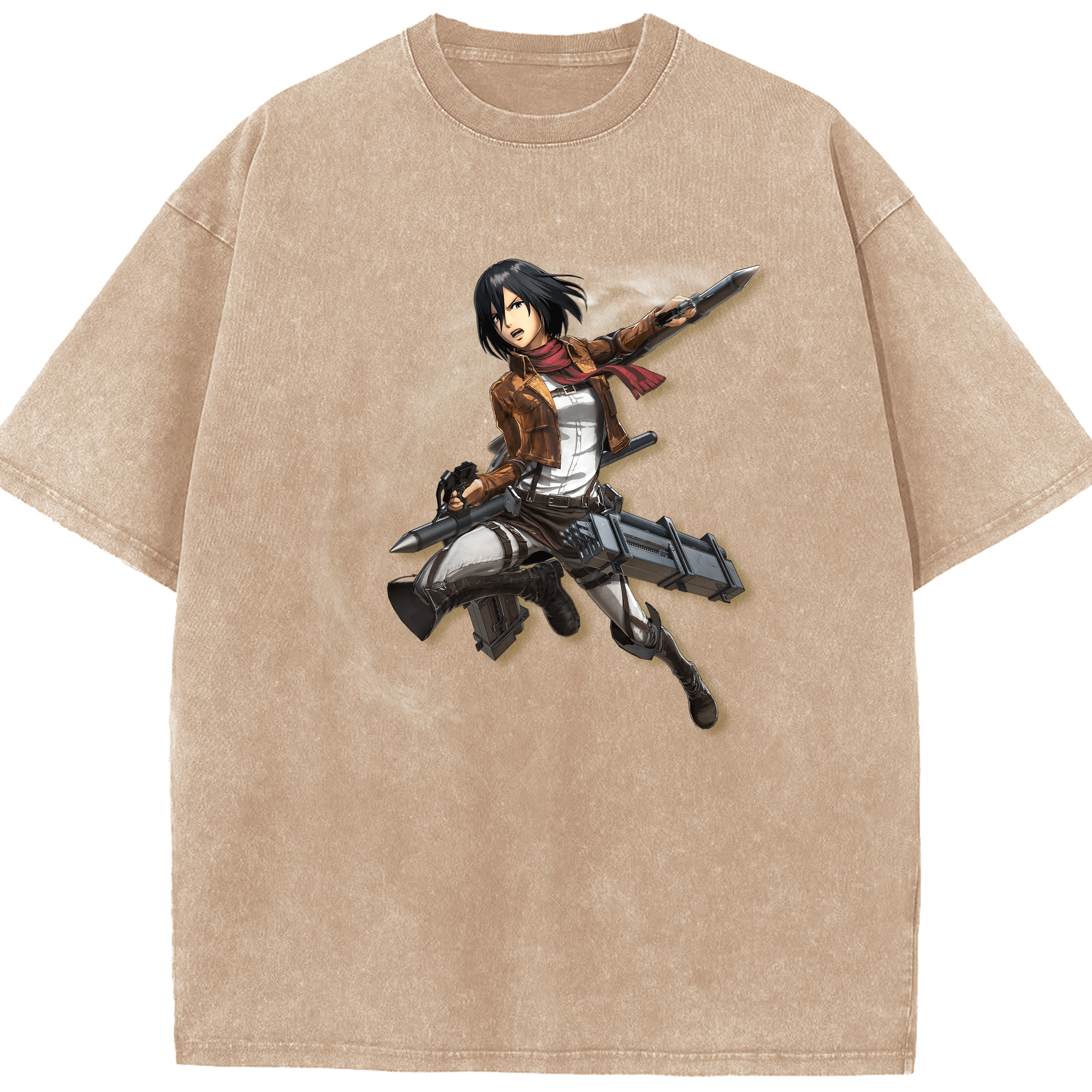 （画像用） 進撃の巨人 ミカサ·アッカーマン Attack on Titan Mikasa Ackerman 綿100% ヴィンテージ風 半袖Tシャツ（フロントプリント）