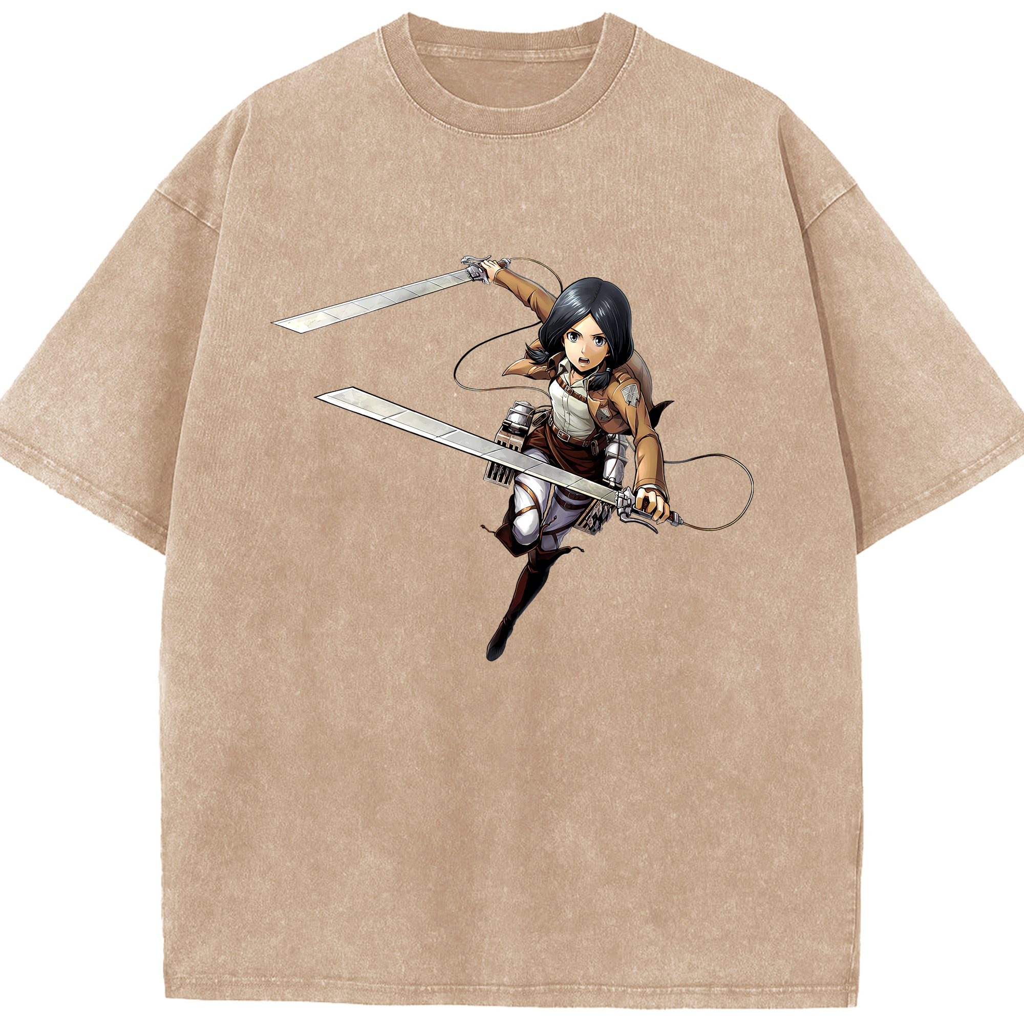 （画像用） 進撃の巨人 ミカサ·アッカーマン Attack on Titan Mikasa Ackerman 綿100% ヴィンテージ風 半袖Tシャツ（フロントプリント）