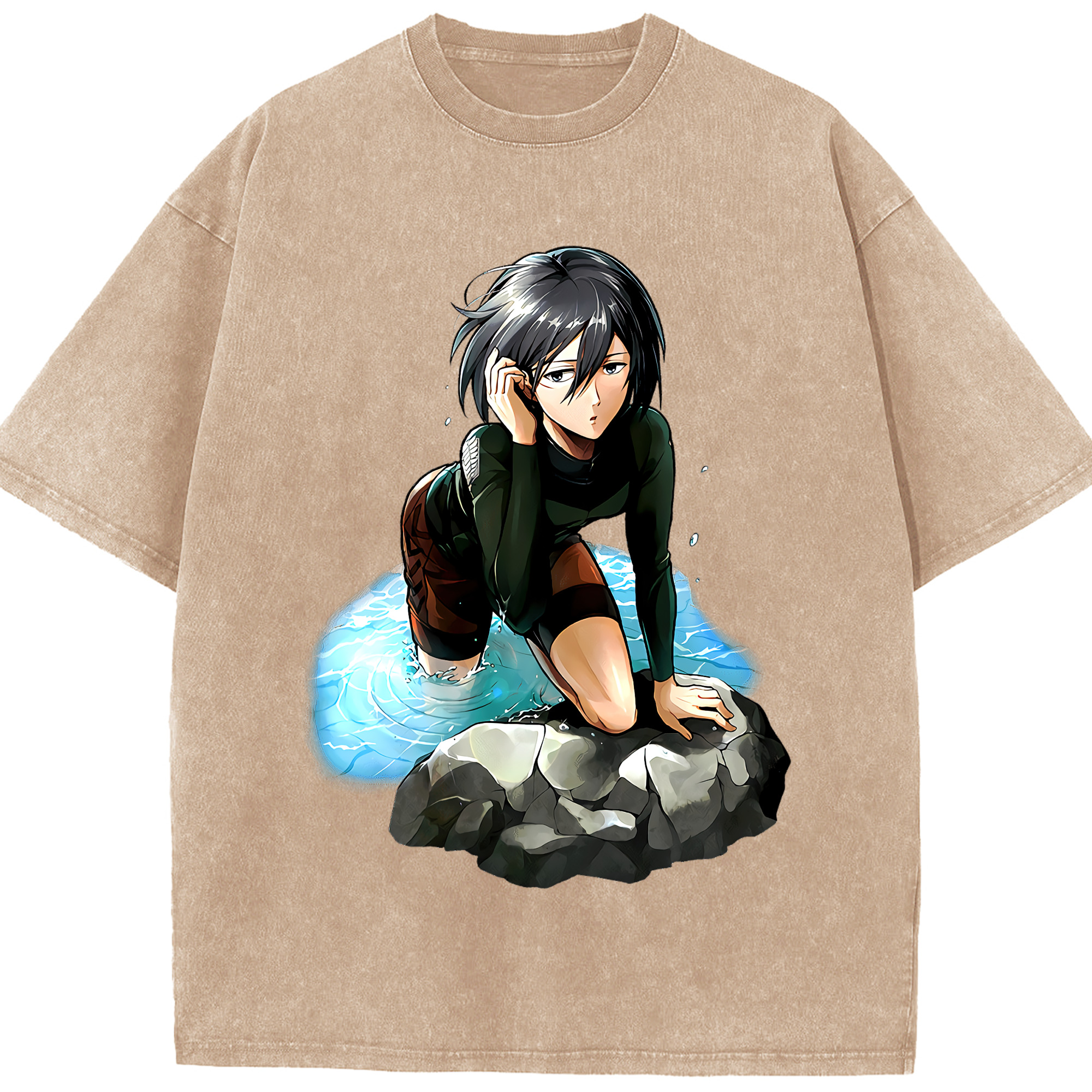 （画像用） 進撃の巨人 ミカサ·アッカーマン Attack on Titan Mikasa Ackerman 綿100% ヴィンテージ風 半袖Tシャツ（フロントプリント）
