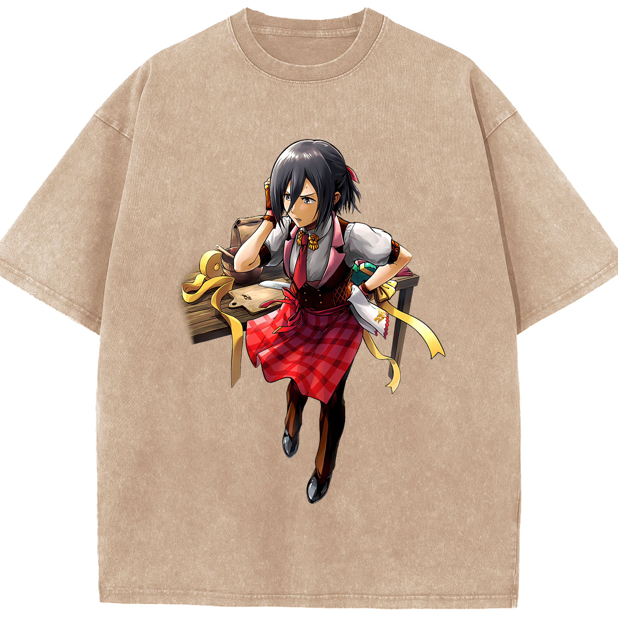 （画像用） 進撃の巨人 ミカサ·アッカーマン Attack on Titan Mikasa Ackerman 綿100% ヴィンテージ風 半袖Tシャツ（フロントプリント）