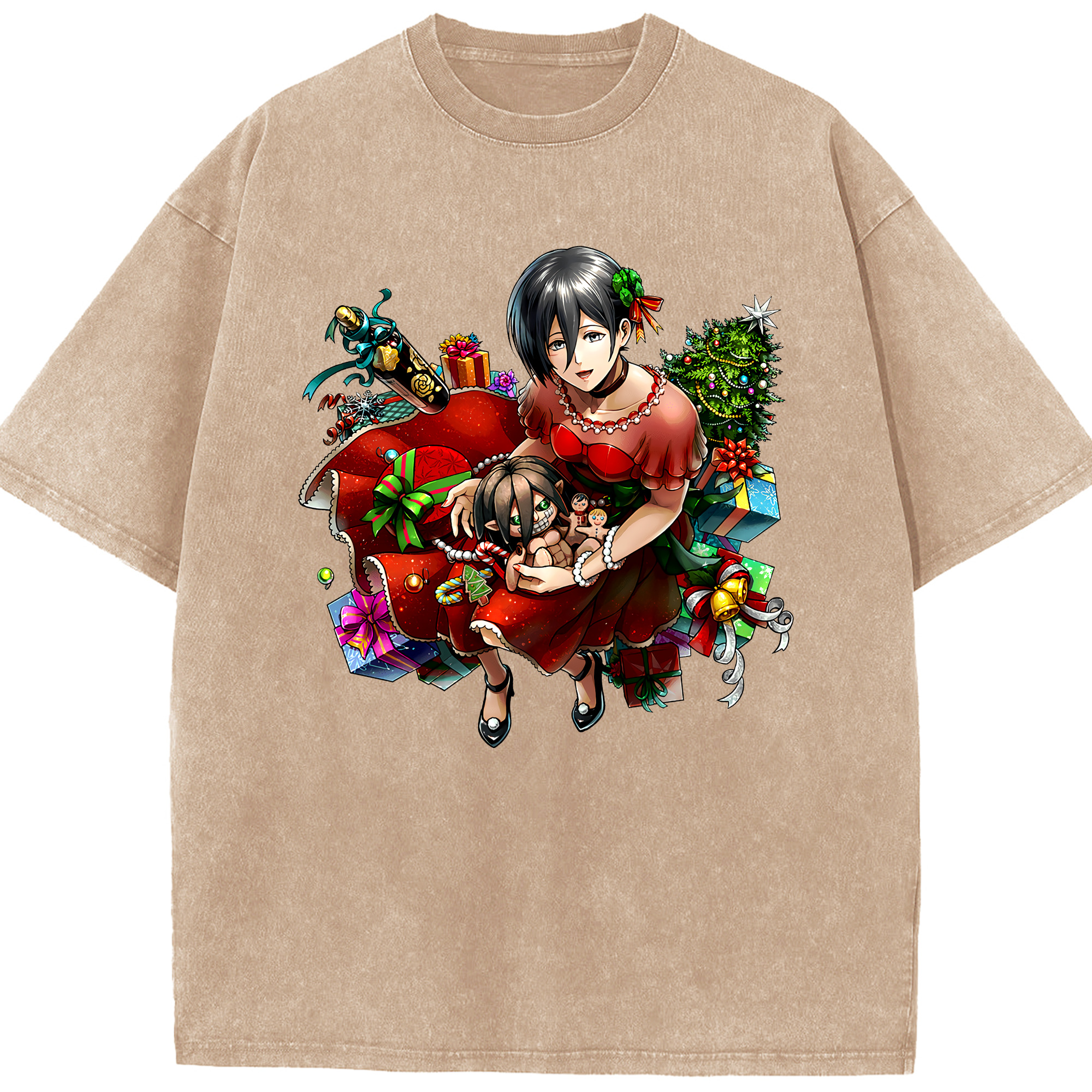 （画像用） 進撃の巨人 ミカサ·アッカーマン Attack on Titan Mikasa Ackerman 綿100% ヴィンテージ風 半袖Tシャツ（フロントプリント）