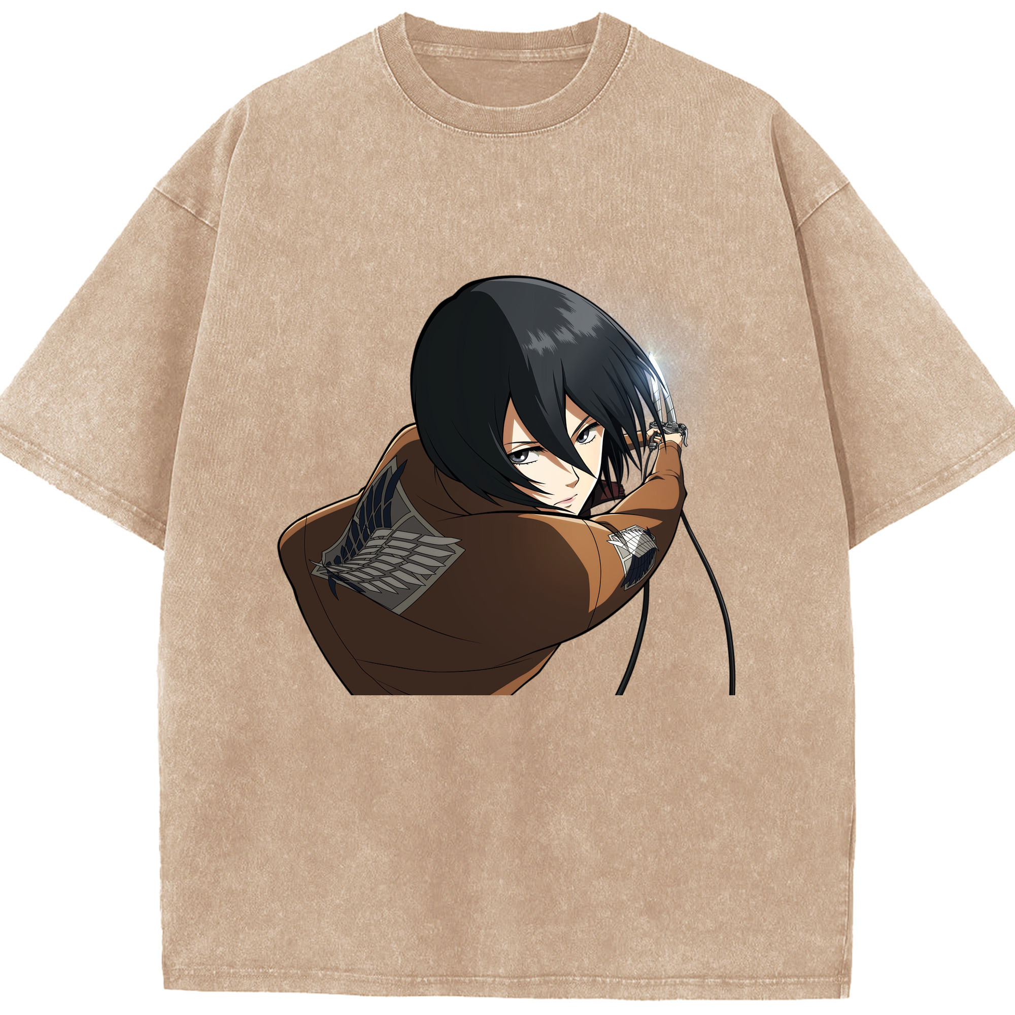 （画像用） 進撃の巨人 ミカサ·アッカーマン Attack on Titan Mikasa Ackerman 綿100% ヴィンテージ風 半袖Tシャツ（フロントプリント）