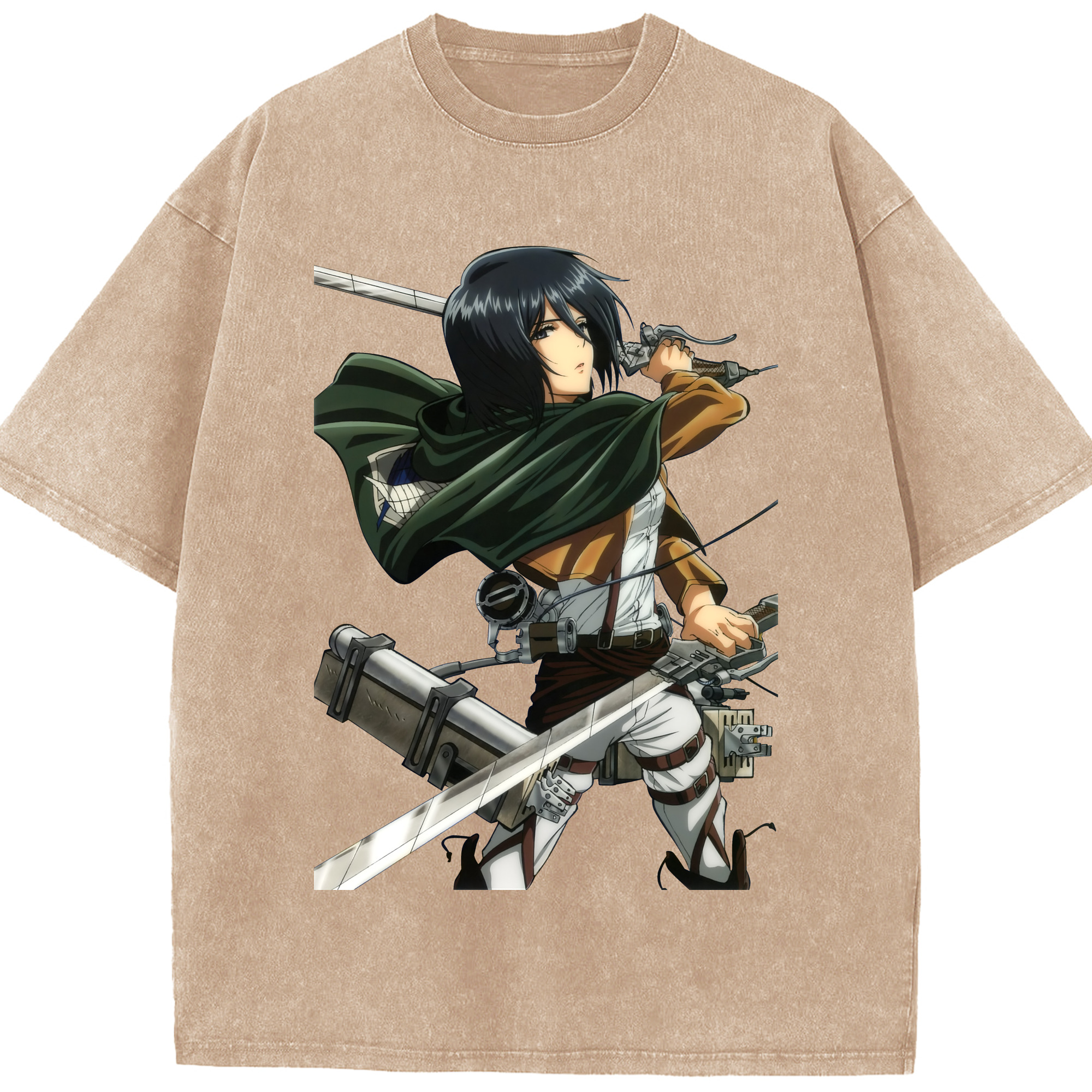 （画像用） 進撃の巨人 ミカサ·アッカーマン Attack on Titan Mikasa Ackerman 綿100% ヴィンテージ風 半袖Tシャツ（フロントプリント）
