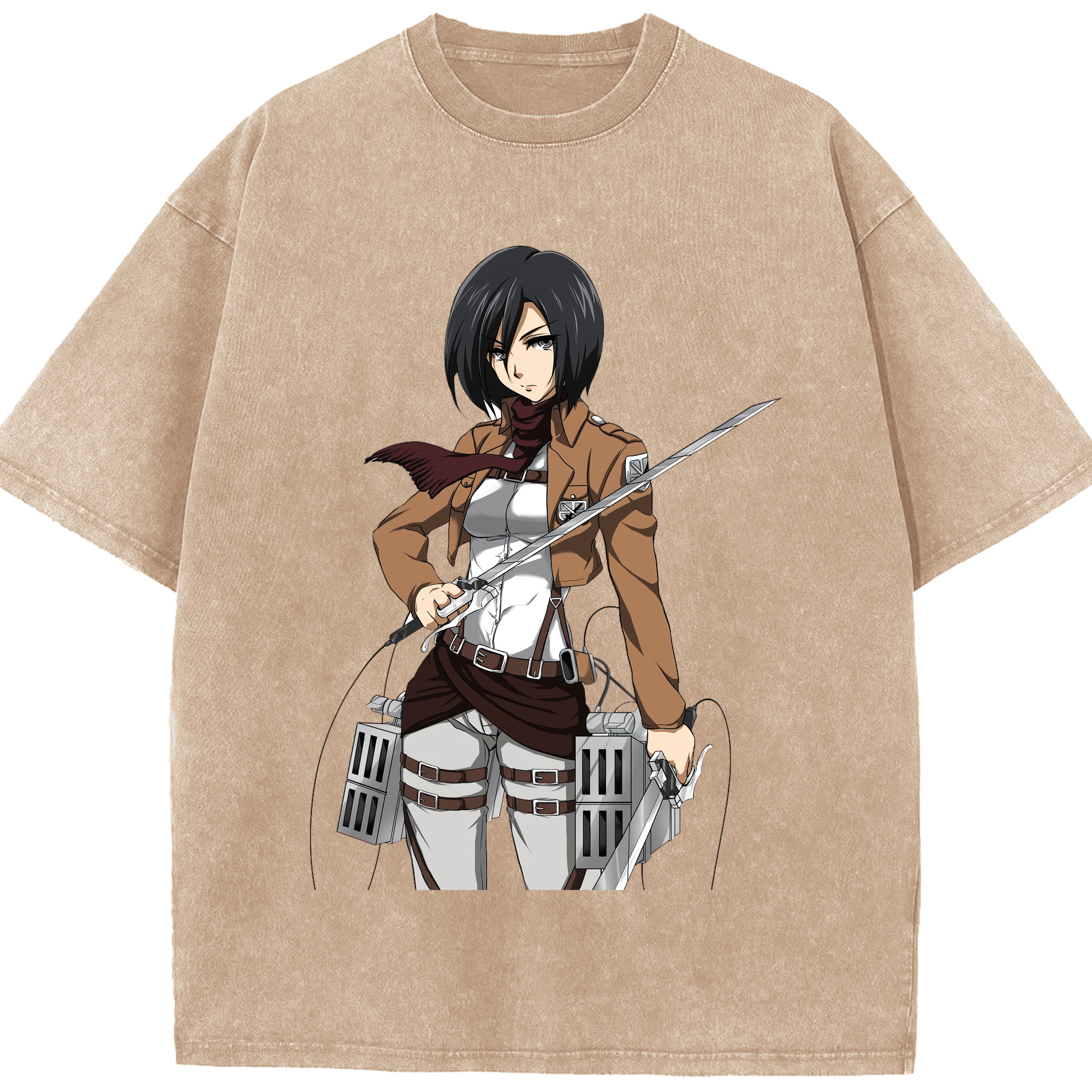 （画像用） 進撃の巨人 ミカサ·アッカーマン Attack on Titan Mikasa Ackerman 綿100% ヴィンテージ風 半袖Tシャツ（フロントプリント）