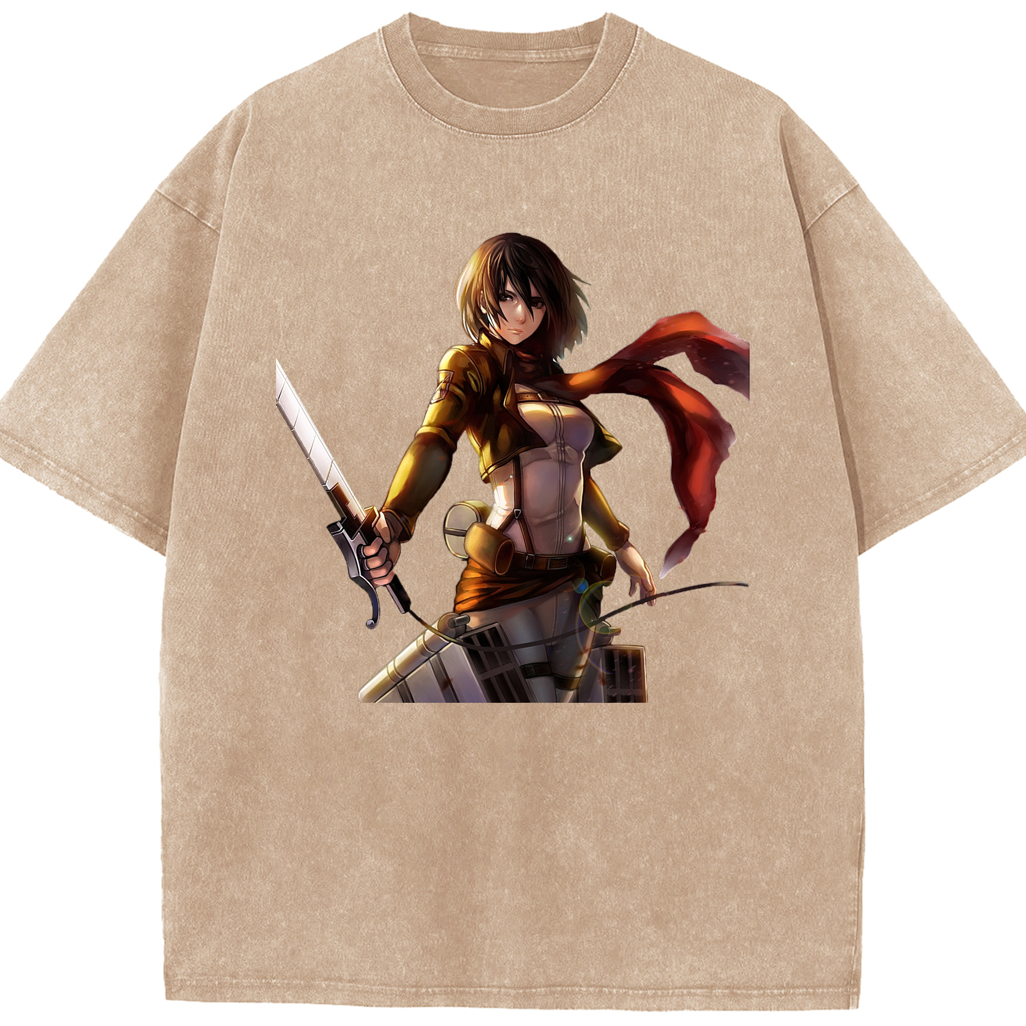 （画像用） 進撃の巨人 ミカサ·アッカーマン Attack on Titan Mikasa Ackerman 綿100% ヴィンテージ風 半袖Tシャツ（フロントプリント）