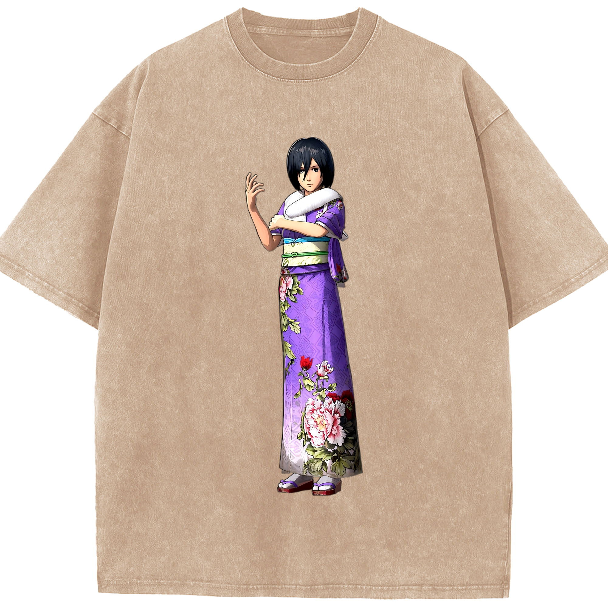 （画像用） 進撃の巨人 ミカサ·アッカーマン Attack on Titan Mikasa Ackerman 綿100% ヴィンテージ風 半袖Tシャツ（フロントプリント）