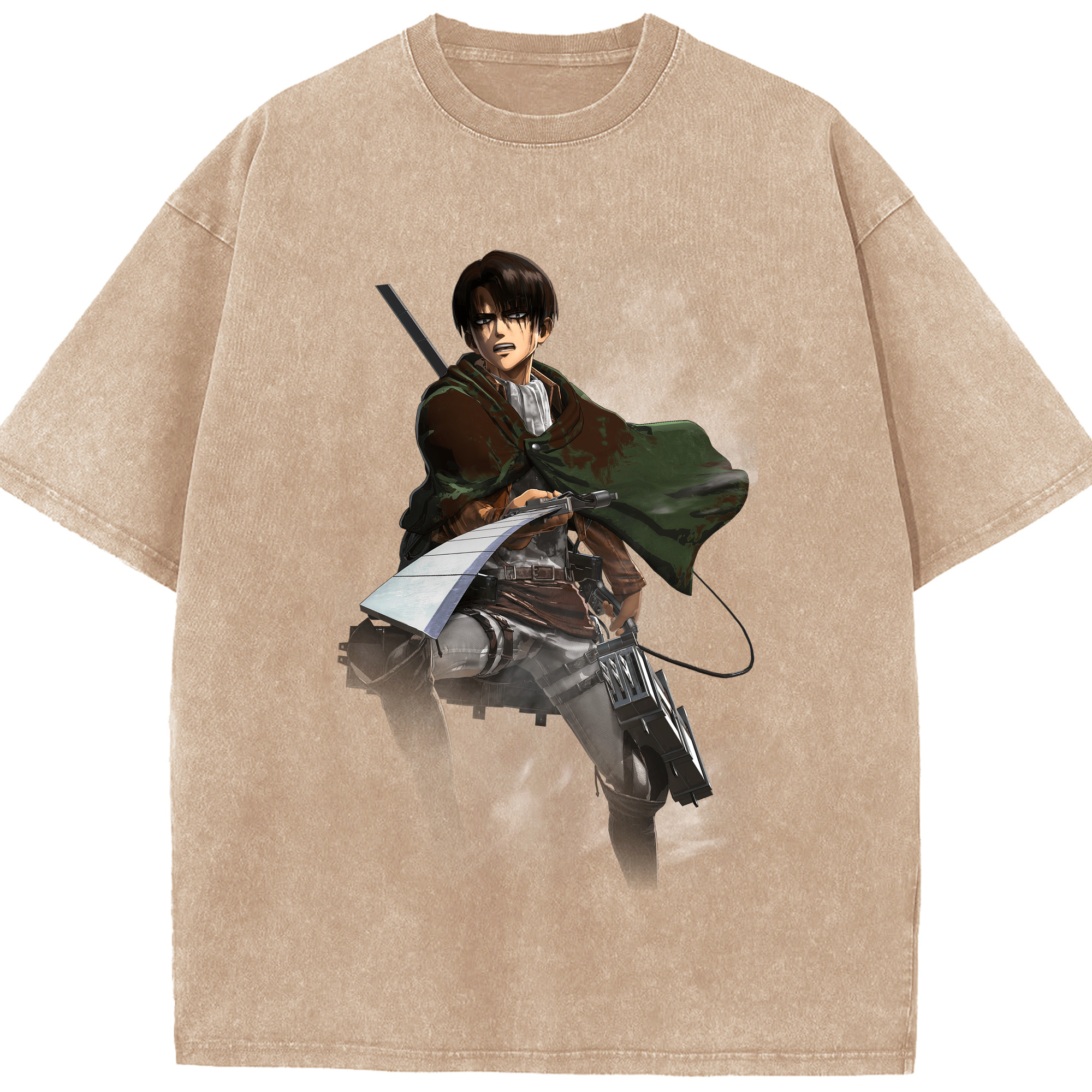 （画像用） 進撃の巨人 リヴァイ·アッカーマン Attack on Titan Levi Ackerman 綿100% ヴィンテージ風 半袖Tシャツ（フロントプリント）